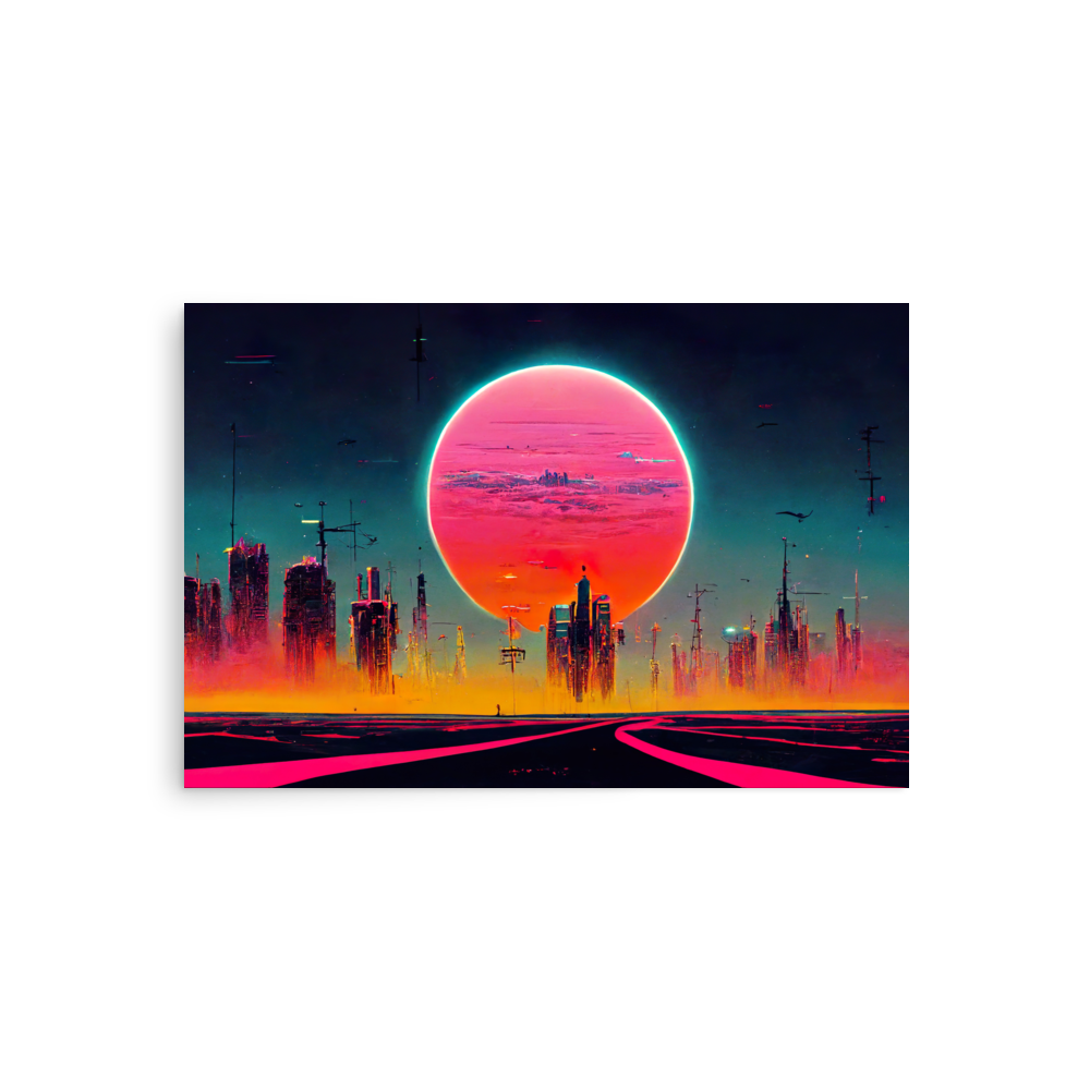 Dystopian Sunset 80's style. Poster