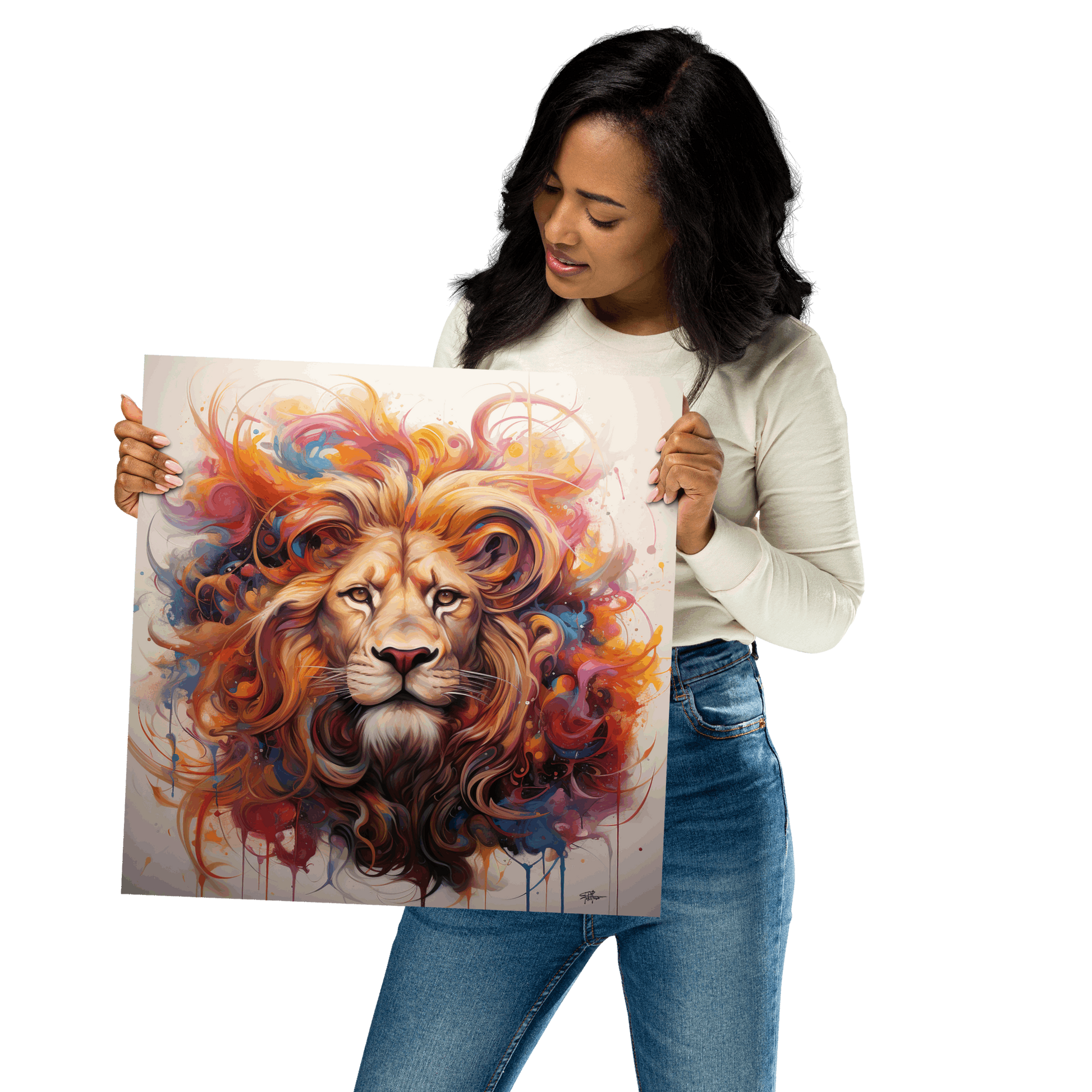 Mystical Lion Abstract Digital Art Poster