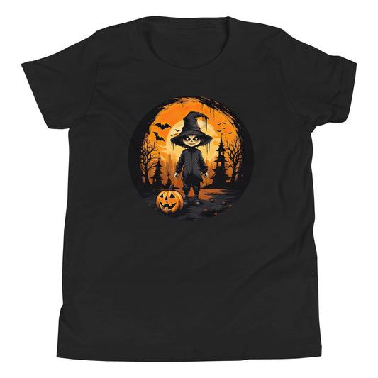 Halloween creepy Kid with Pumpkin. Youth Short Sleeve T-Shirt