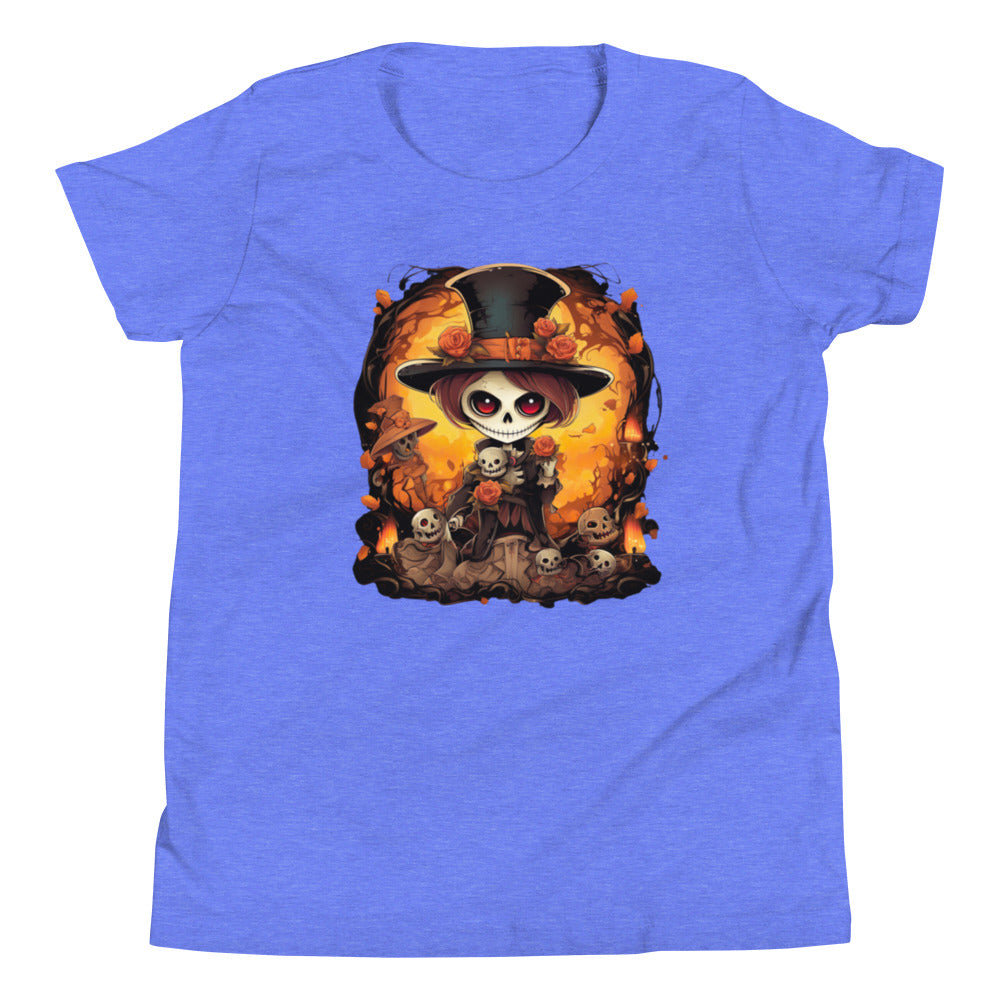 Halloween skull girl in top hat. Youth T-shirt