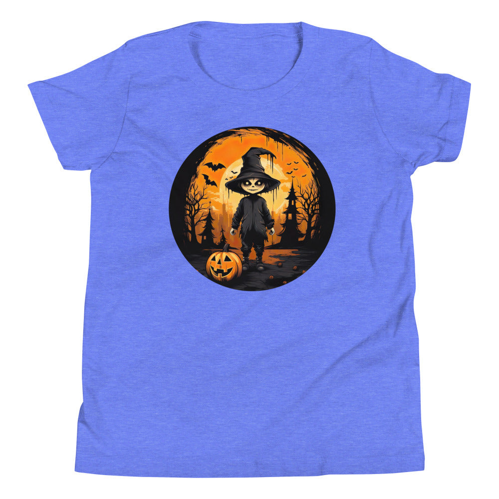 Halloween creepy Kid with Pumpkin. Youth Short Sleeve T-Shirt