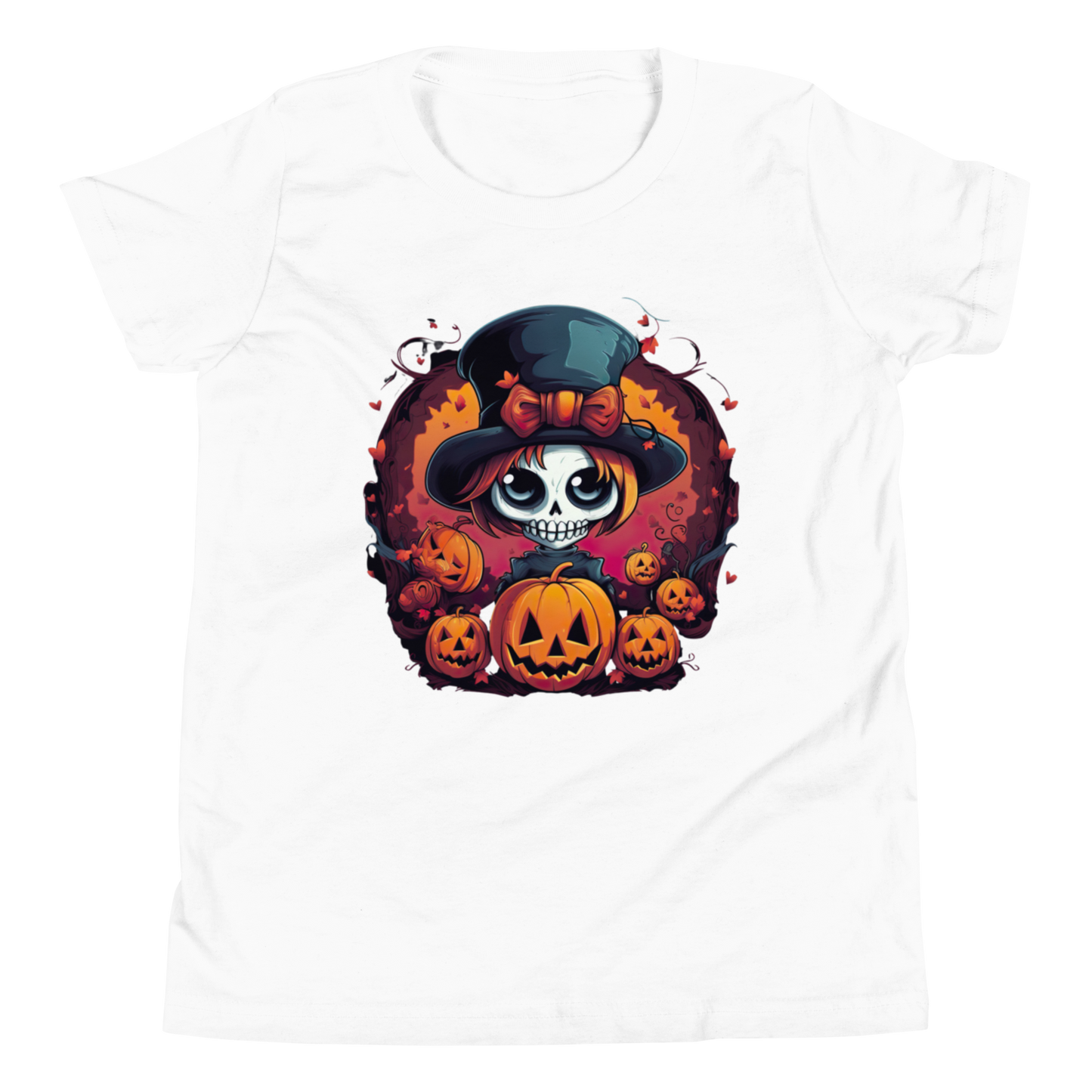 Halloween skull girl in top hat. Youth T-shirt