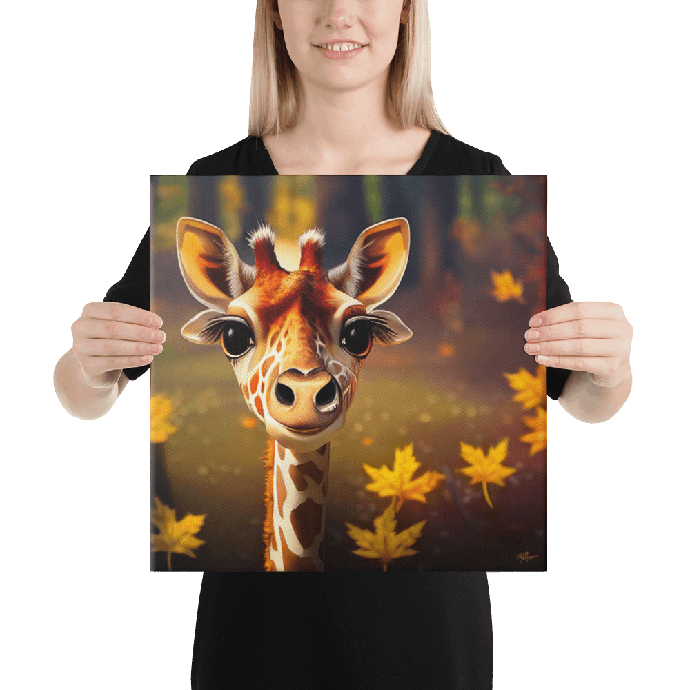 Cutest Giraffe Ever. Fall time visions. Canvas digital print.