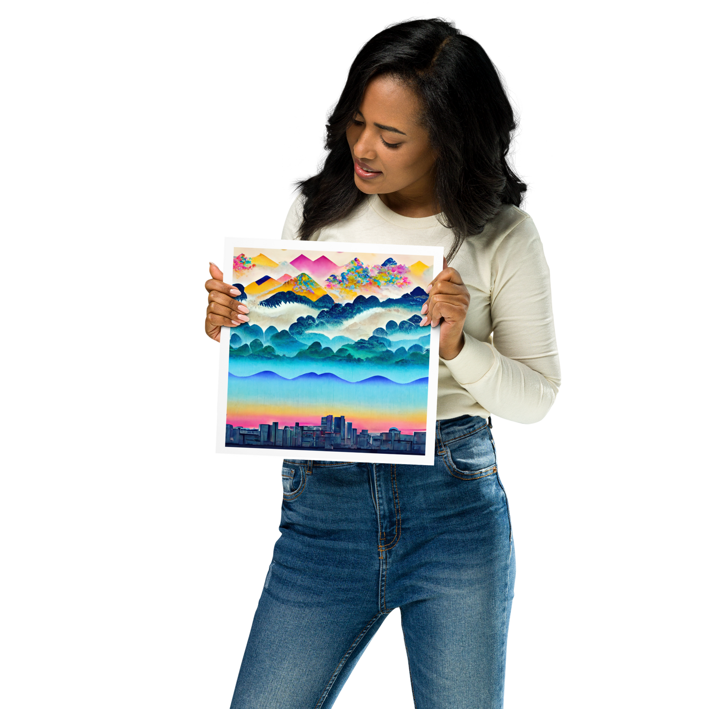 Colorful Japanese Watercolor Cityscape | Digital Art Print