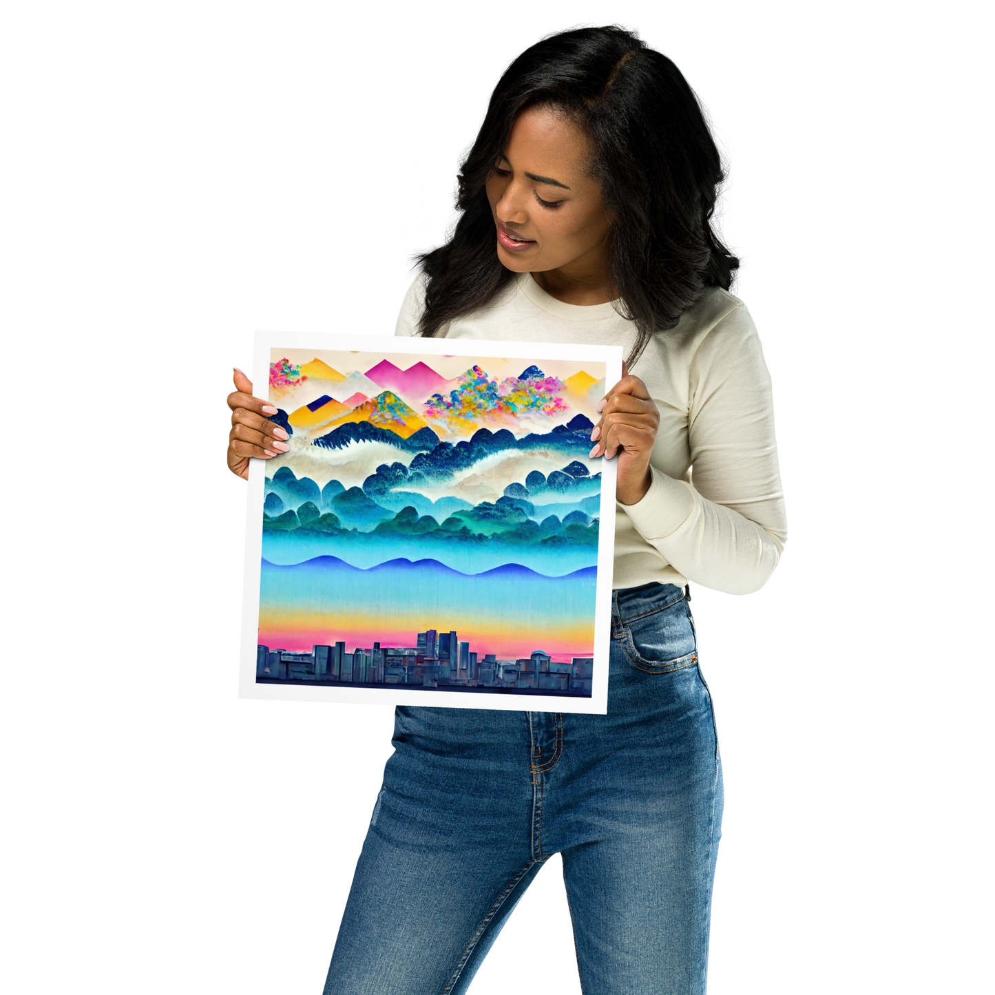 Colorful Japanese Watercolor Cityscape | Digital Art Print