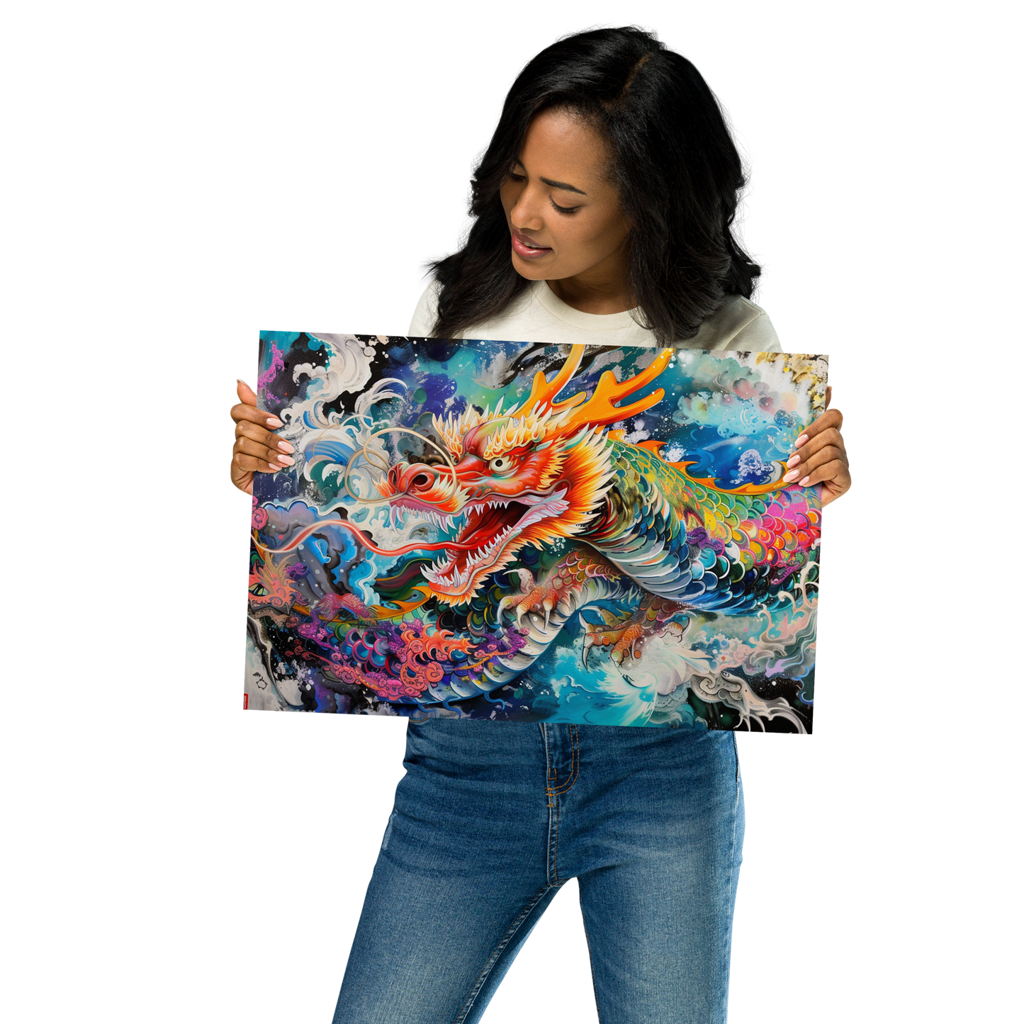 Abstract Japanese Dragon | Color Splash Tattoo Style Art Poster