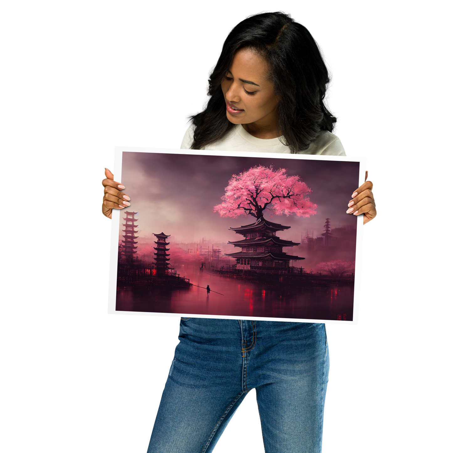 Neon Cherry Blossom Dream | Rural Japanese Cyberpunk Art Poster