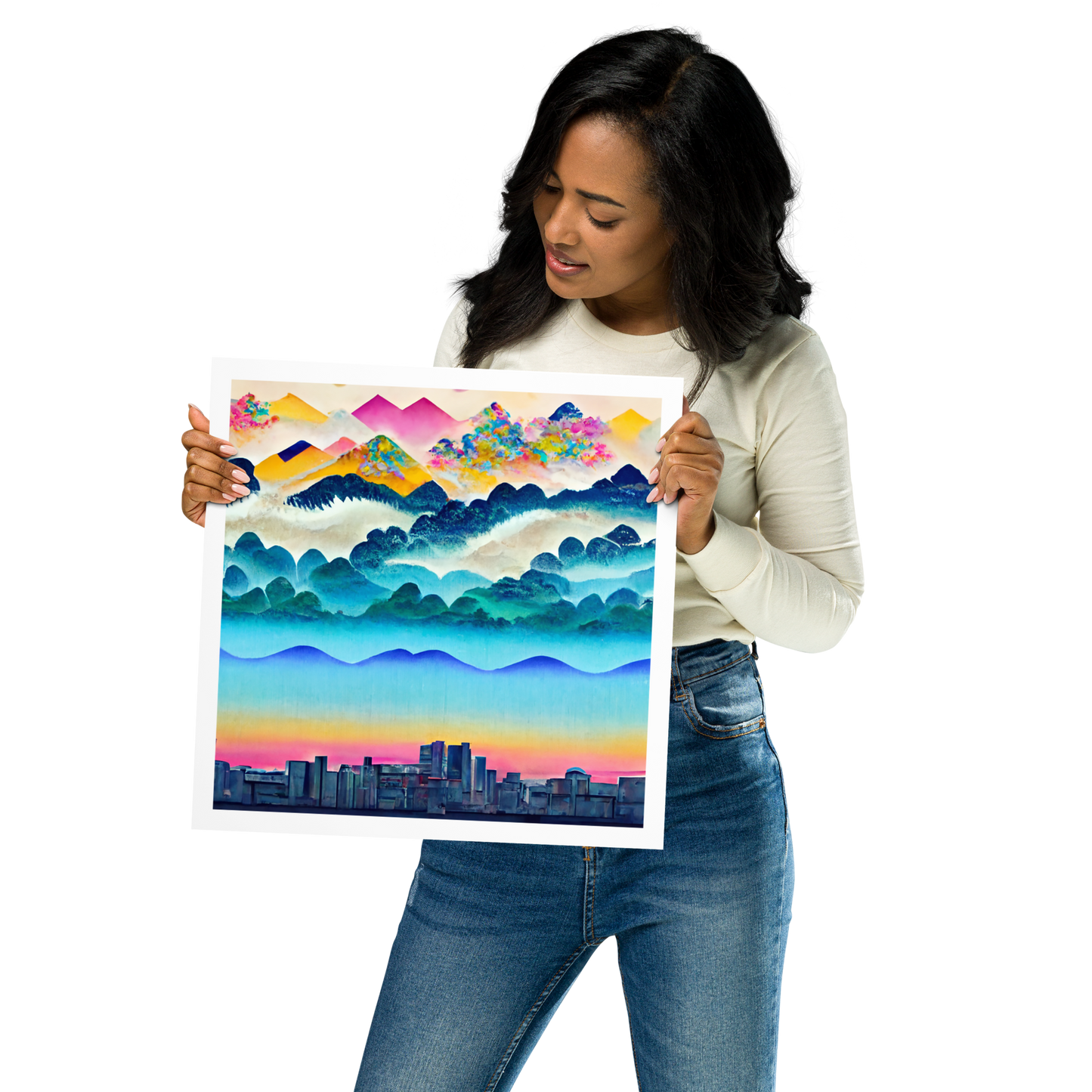 Colorful Japanese Watercolor Cityscape | Digital Art Print