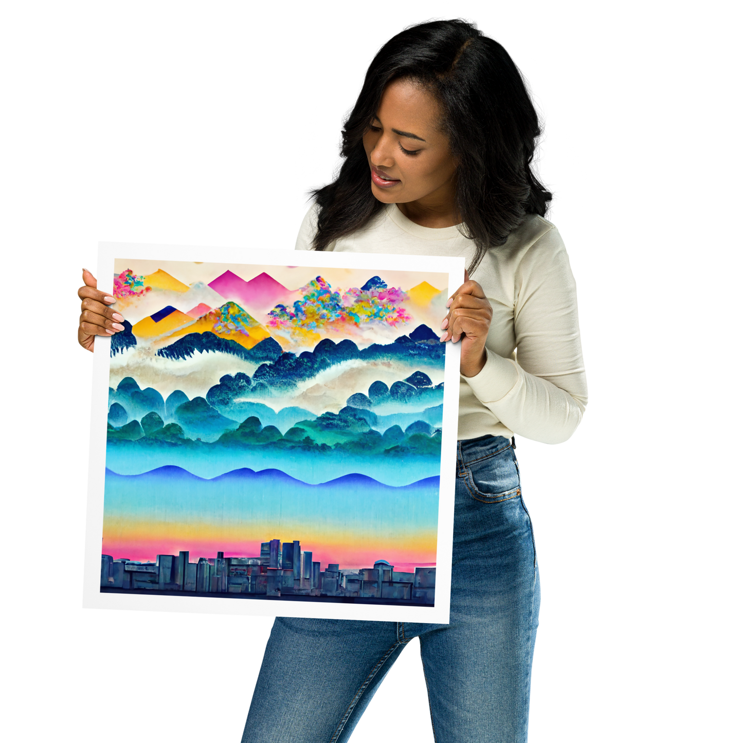 Colorful Japanese Watercolor Cityscape | Digital Art Print
