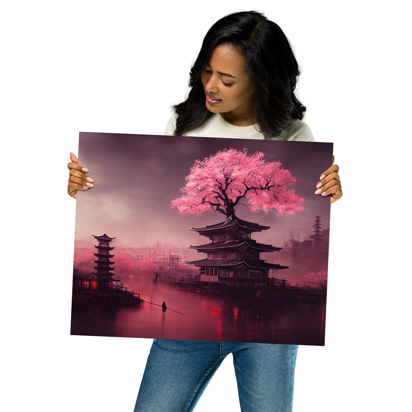 Neon Cherry Blossom Dream | Rural Japanese Cyberpunk Art Poster
