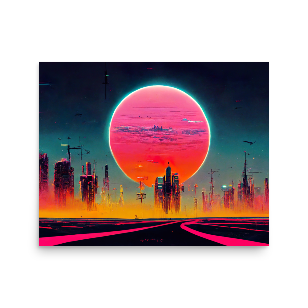 Dystopian Sunset 80's style. Poster