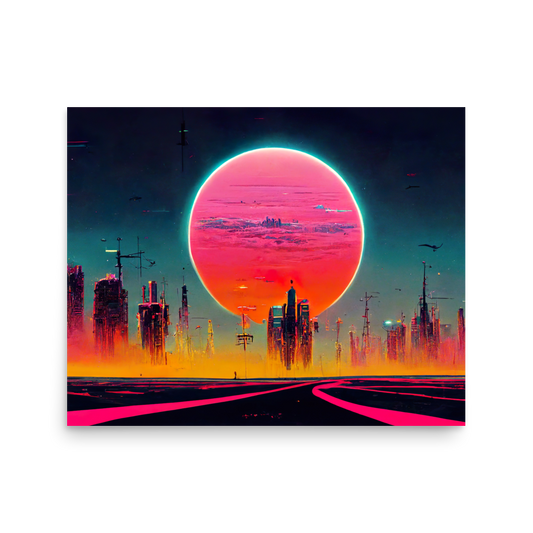 Dystopian Sunset 80's style. Poster