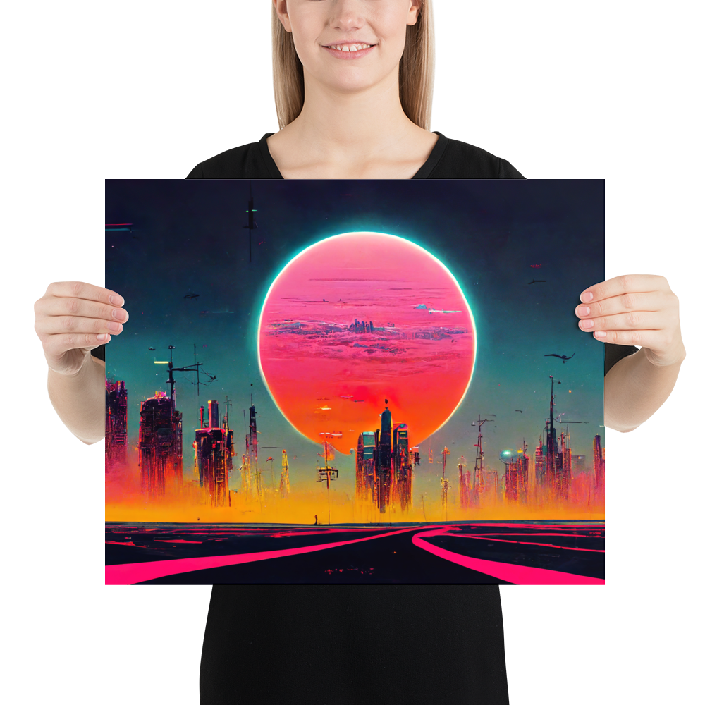 Dystopian Sunset 80's style. Poster