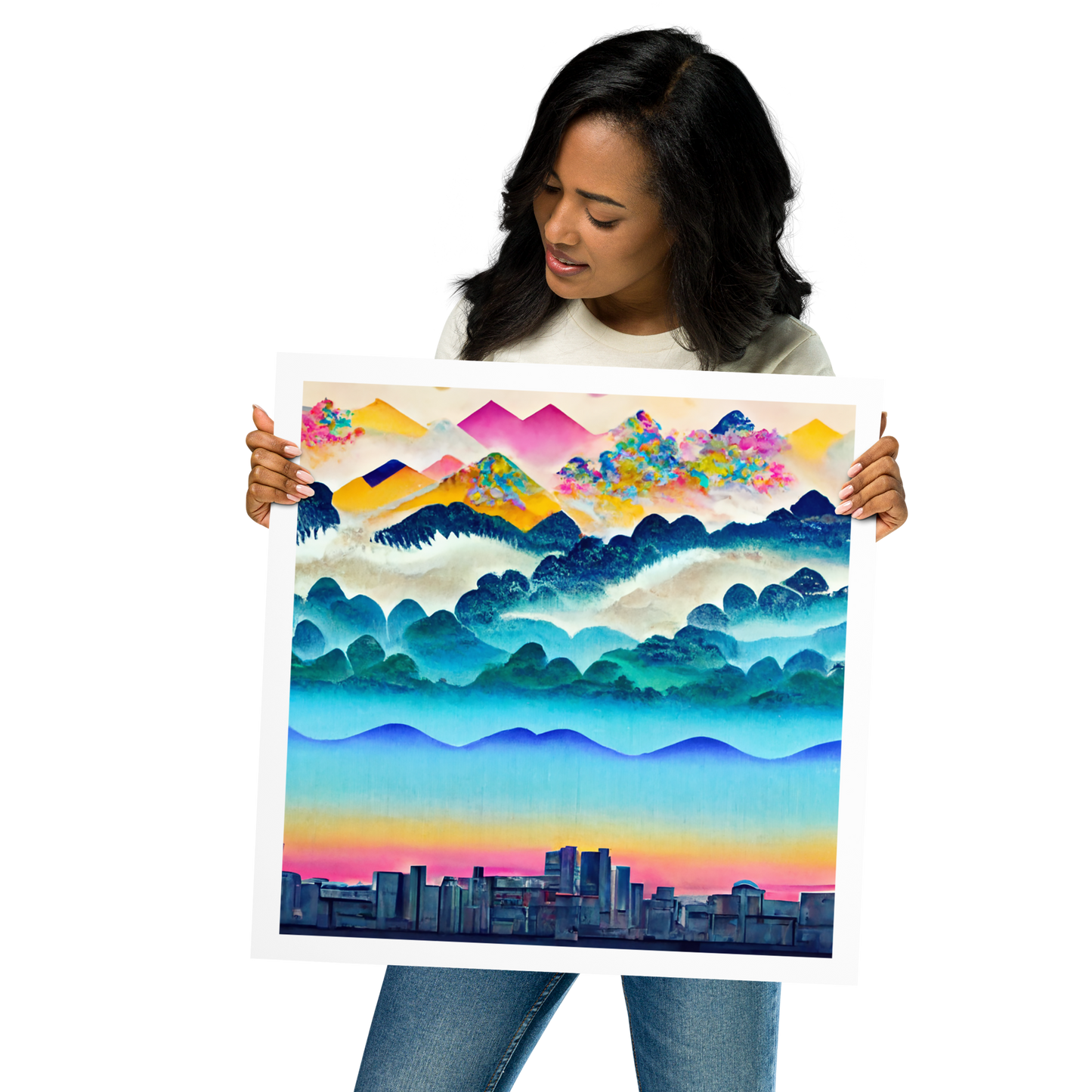 Colorful Japanese Watercolor Cityscape | Digital Art Print