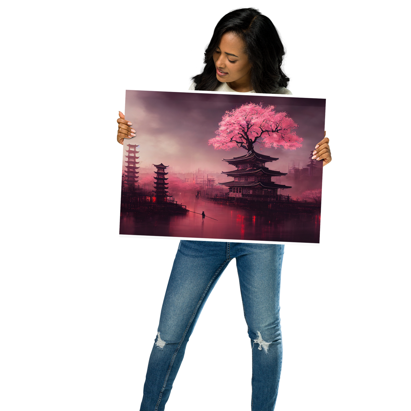 Neon Cherry Blossom Dream | Rural Japanese Cyberpunk Art Poster