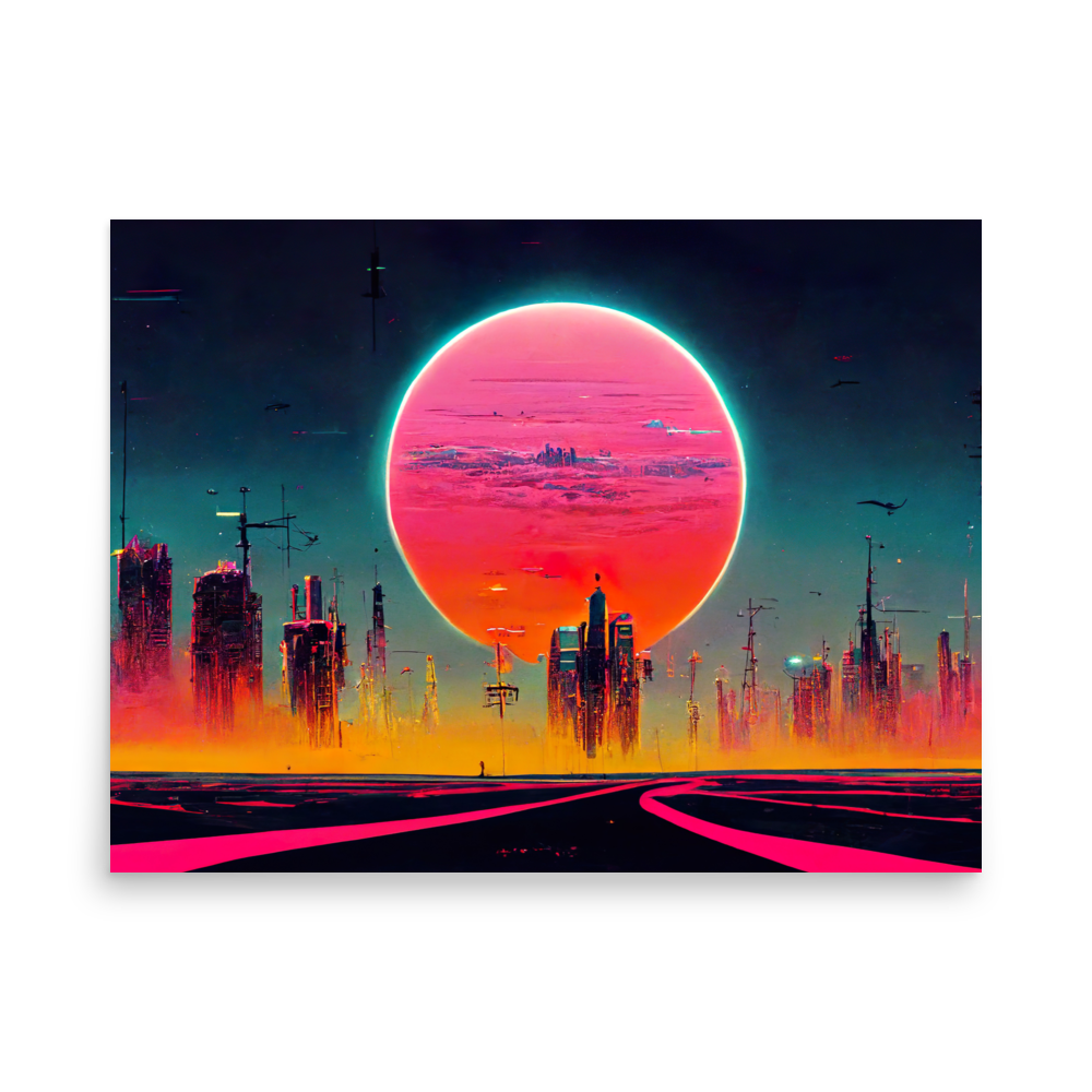 Dystopian Sunset 80's style. Poster
