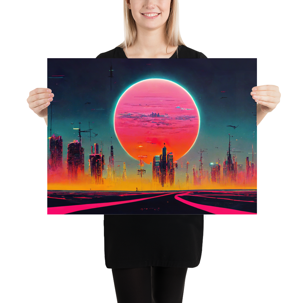 Dystopian Sunset 80's style. Poster