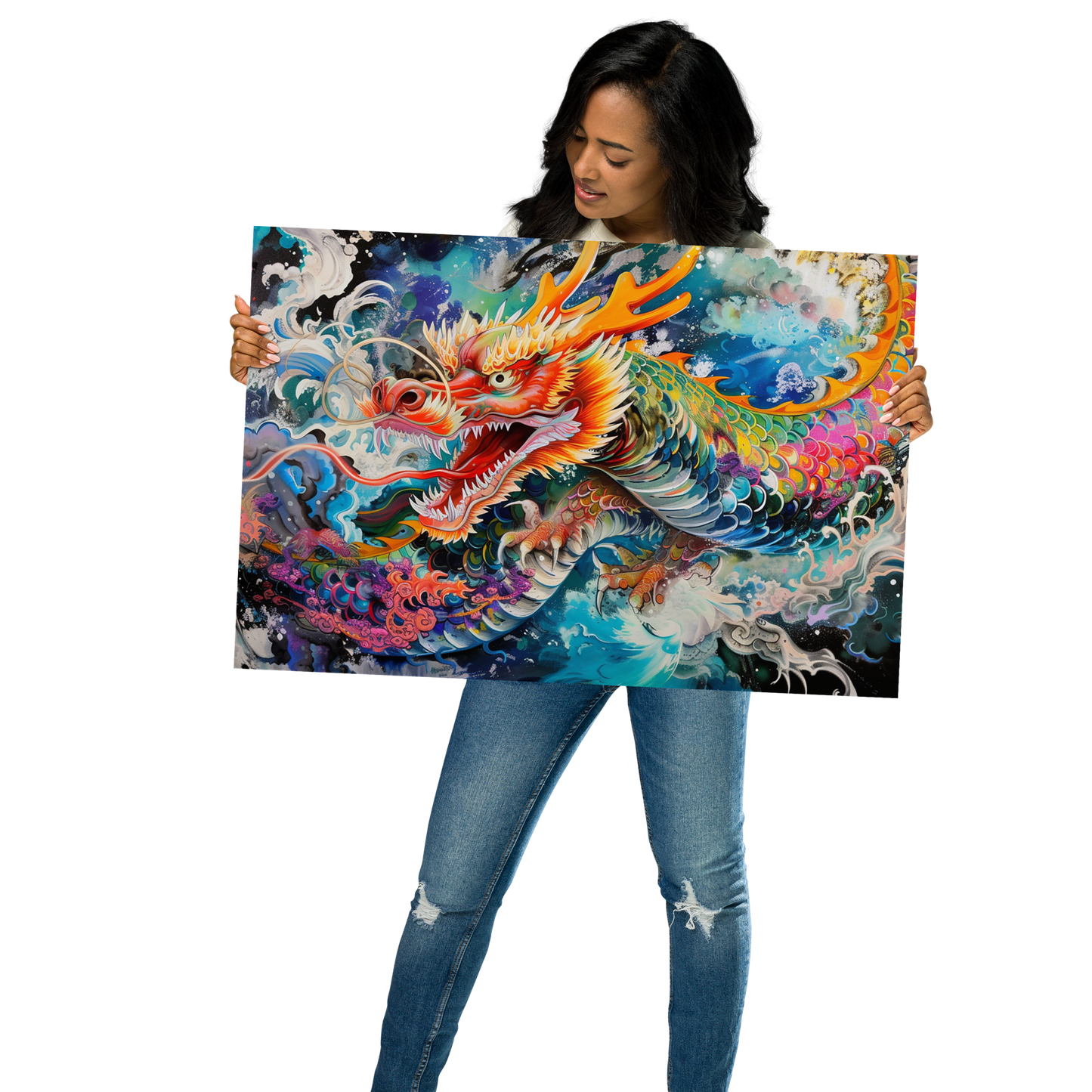 Abstract Japanese Dragon | Color Splash Tattoo Style Art Poster