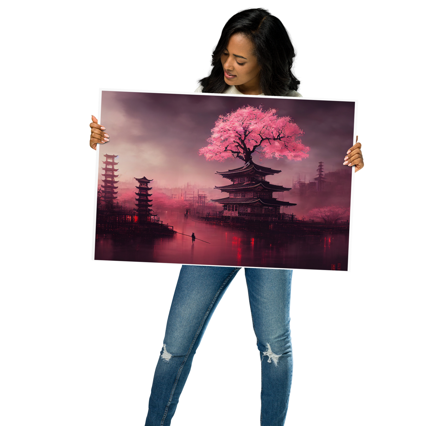 Neon Cherry Blossom Dream | Rural Japanese Cyberpunk Art Poster