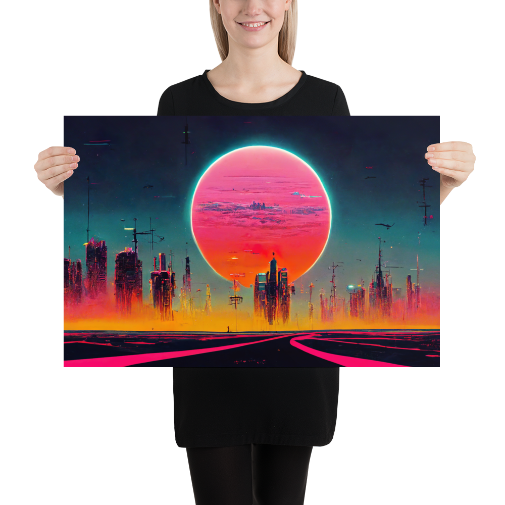 Dystopian Sunset 80's style. Poster