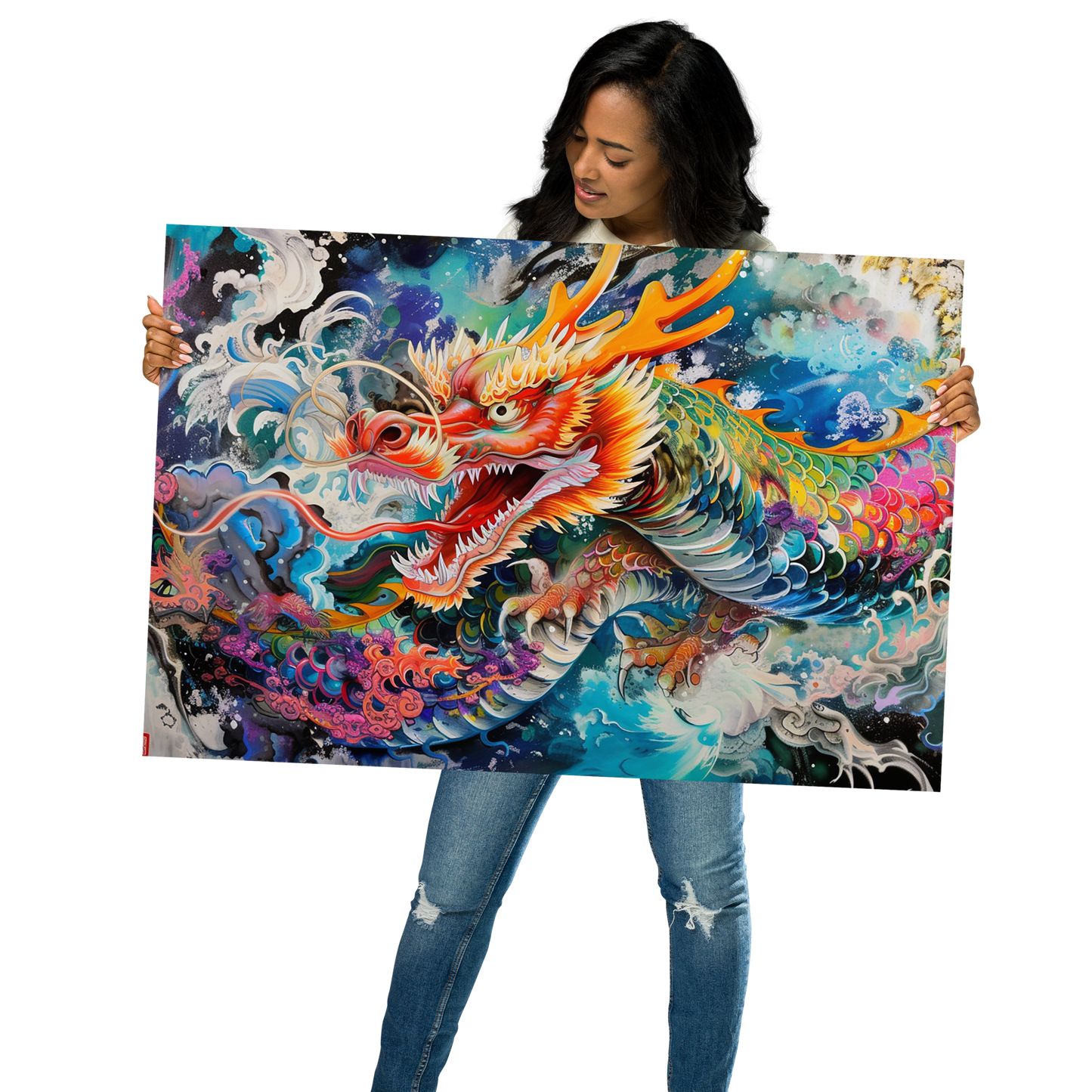 Abstract Japanese Dragon | Color Splash Tattoo Style Art Poster