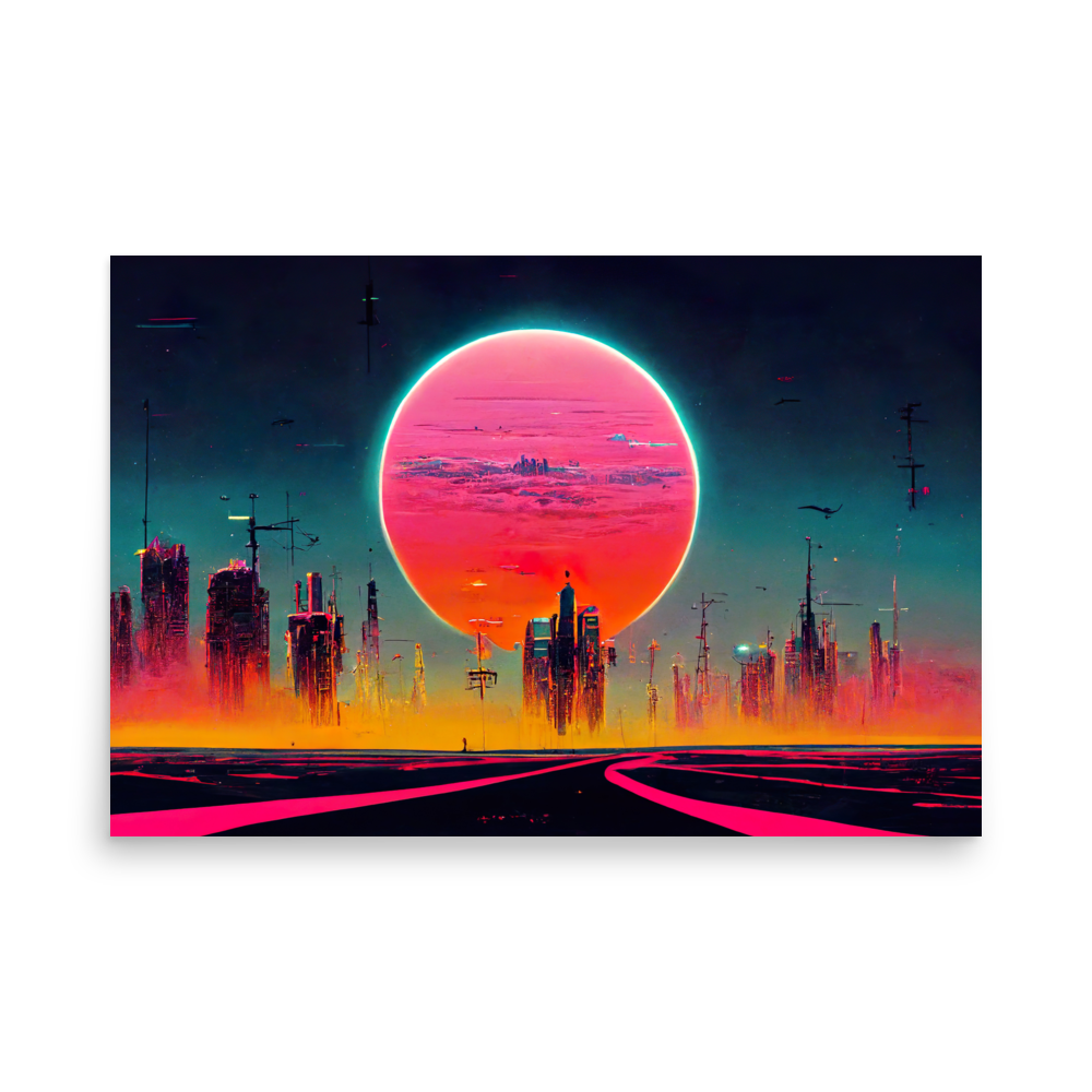 Dystopian Sunset 80's style. Poster