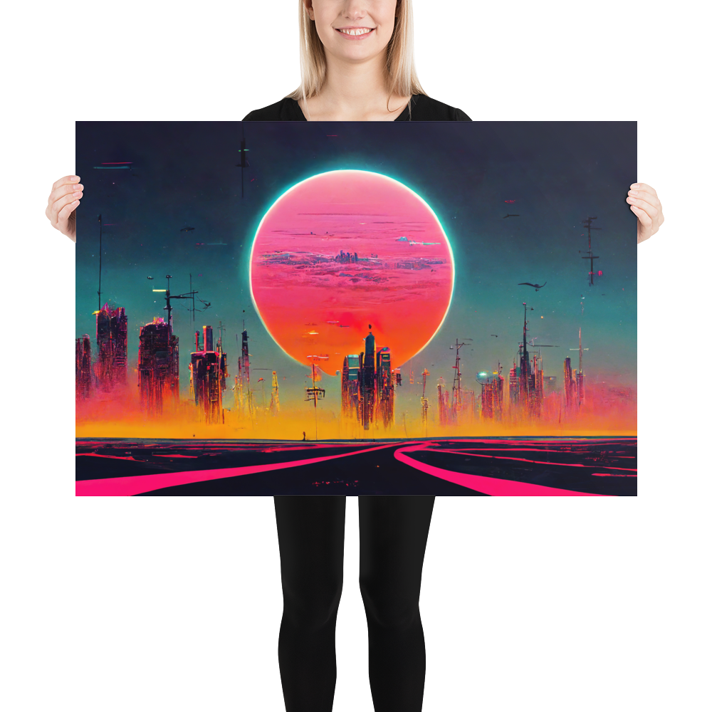 Dystopian Sunset 80's style. Poster