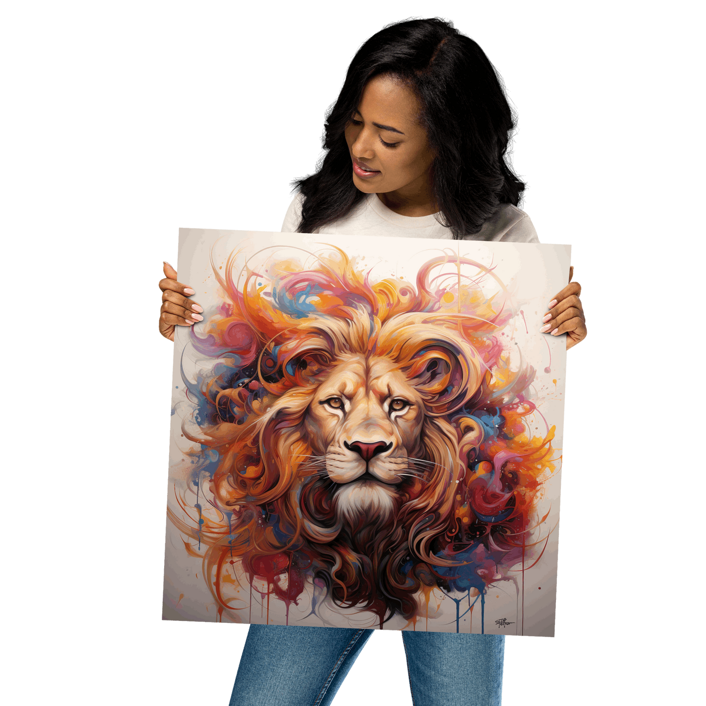 Mystical Lion Abstract Digital Art Poster