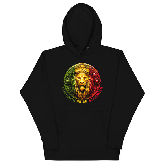 Lion Crest. Courage, Pride, Strength. Unisex Hoodie Sweatshirt