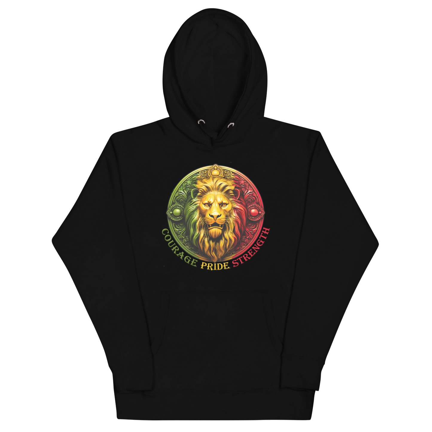 Lion Crest. Courage, Pride, Strength. Unisex Hoodie Sweatshirt