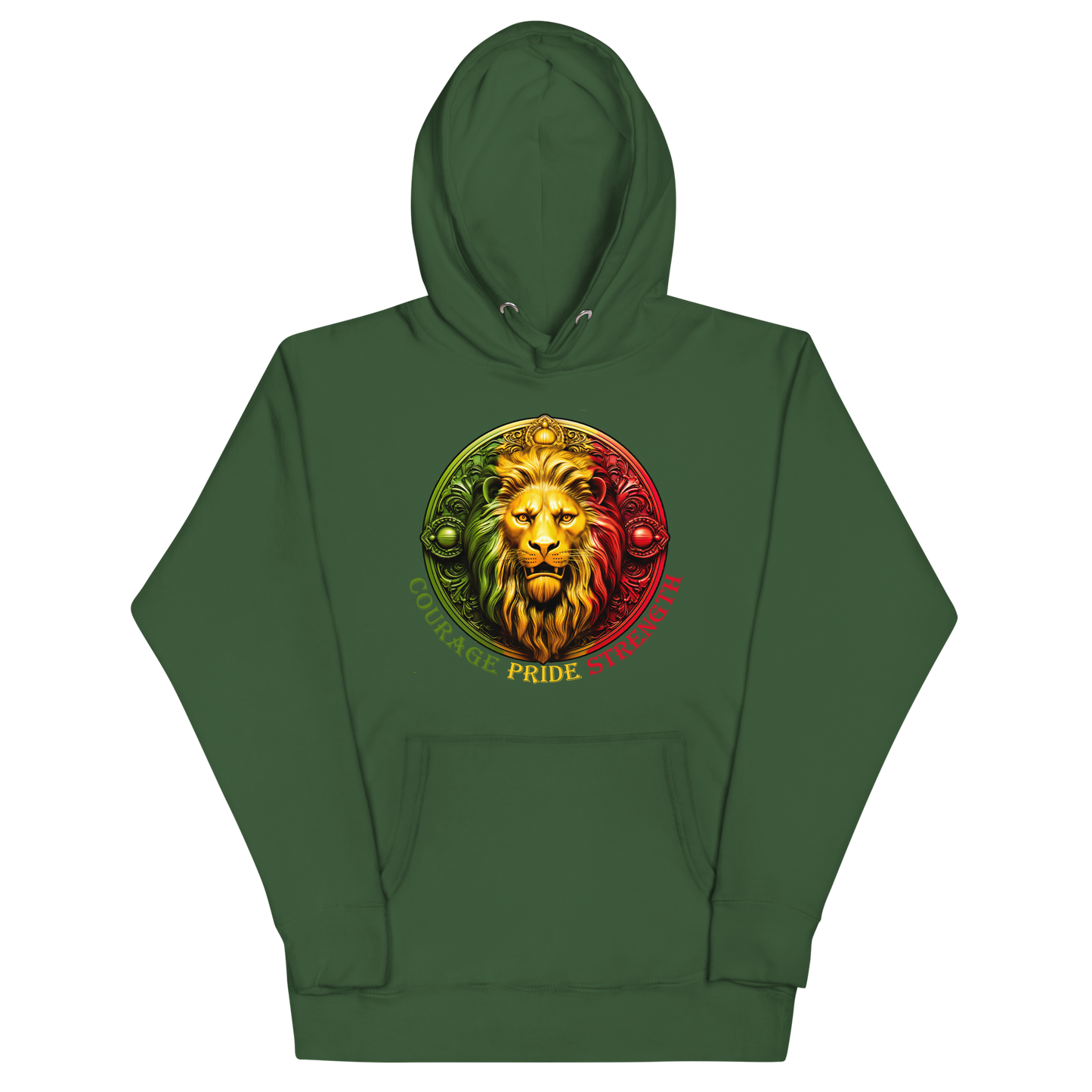 Lion Crest. Courage, Pride, Strength. Unisex Hoodie Sweatshirt