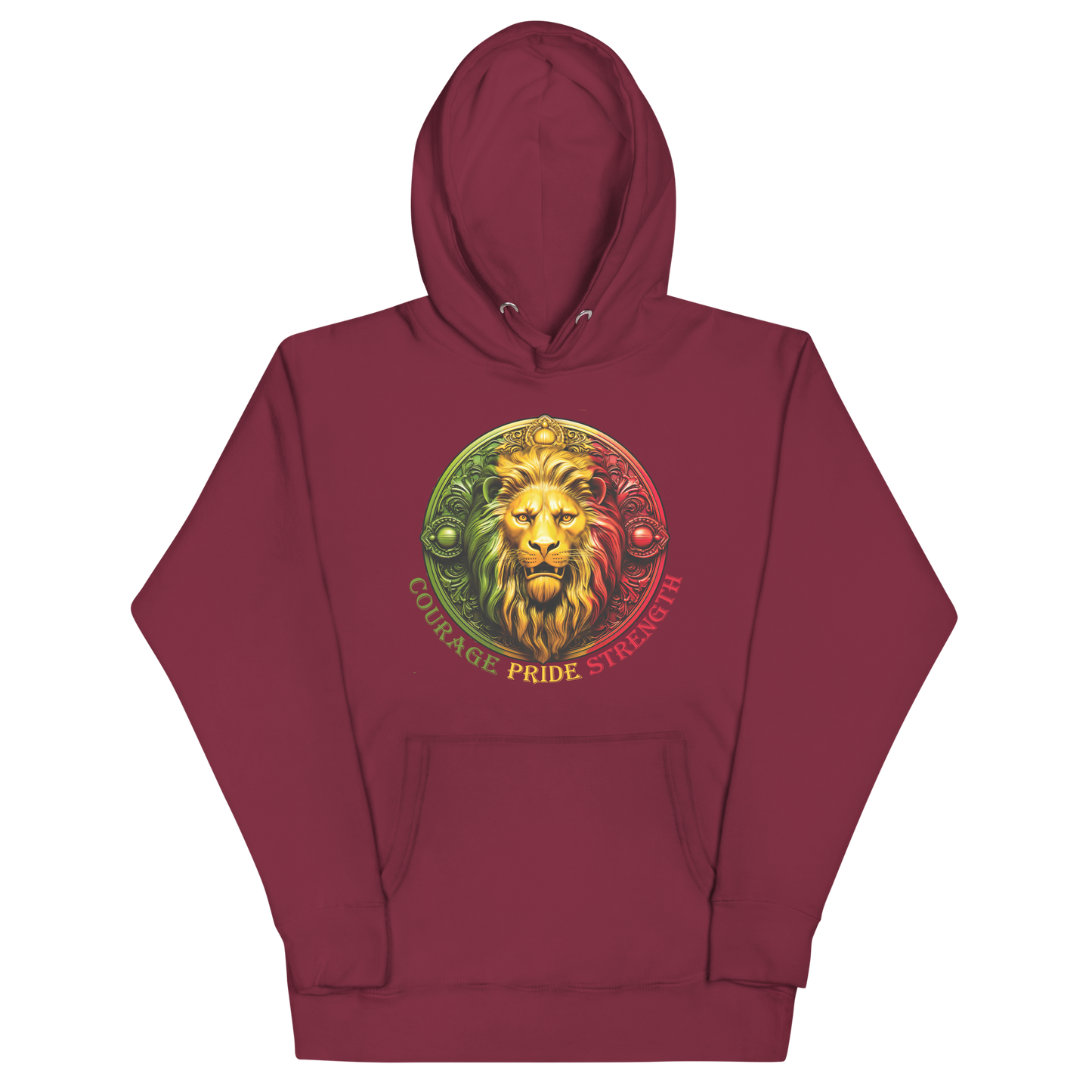 Lion Crest. Courage, Pride, Strength. Unisex Hoodie Sweatshirt