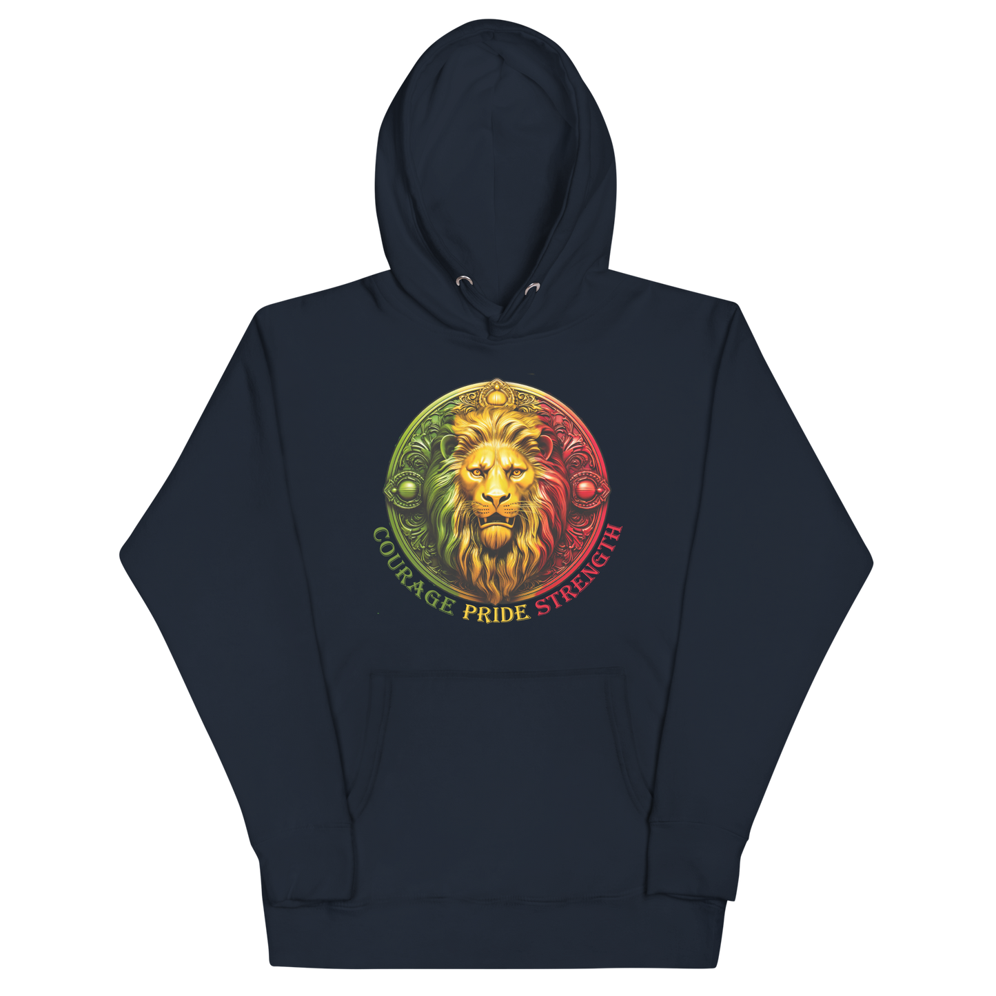 Lion Crest. Courage, Pride, Strength. Unisex Hoodie Sweatshirt