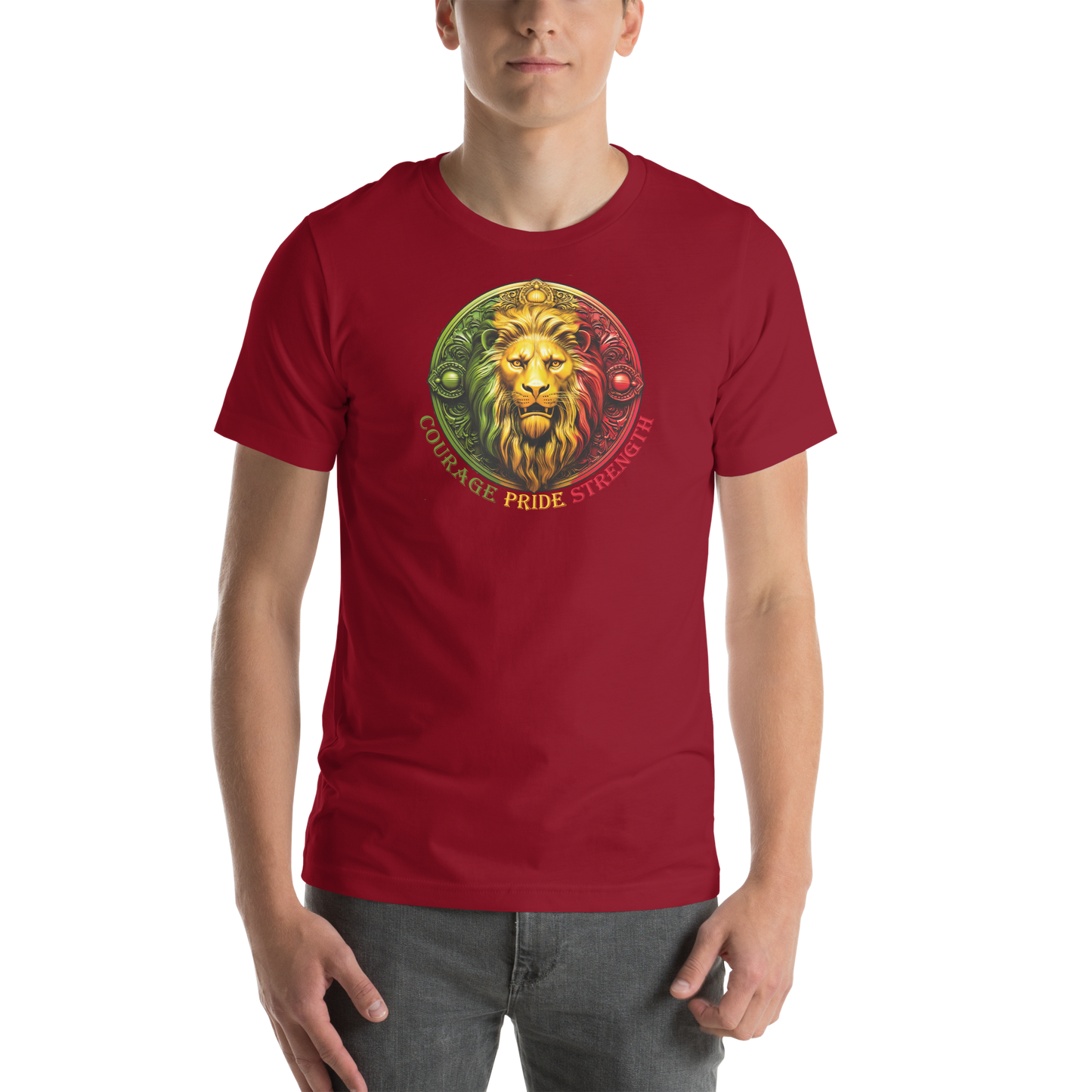 Lion Crest. Courage, Pride, Strength. Unisex T-shirt