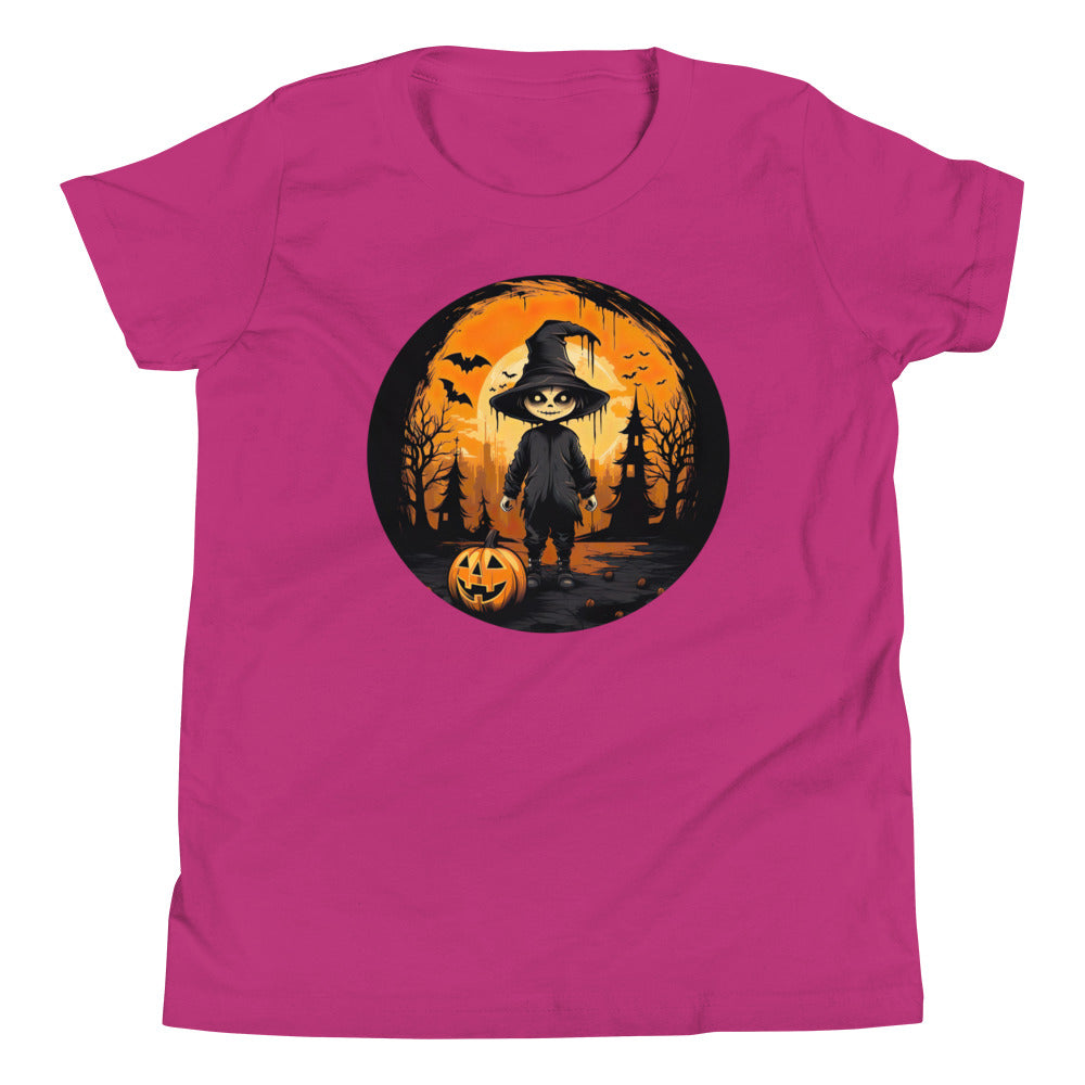 Halloween creepy Kid with Pumpkin. Youth Short Sleeve T-Shirt