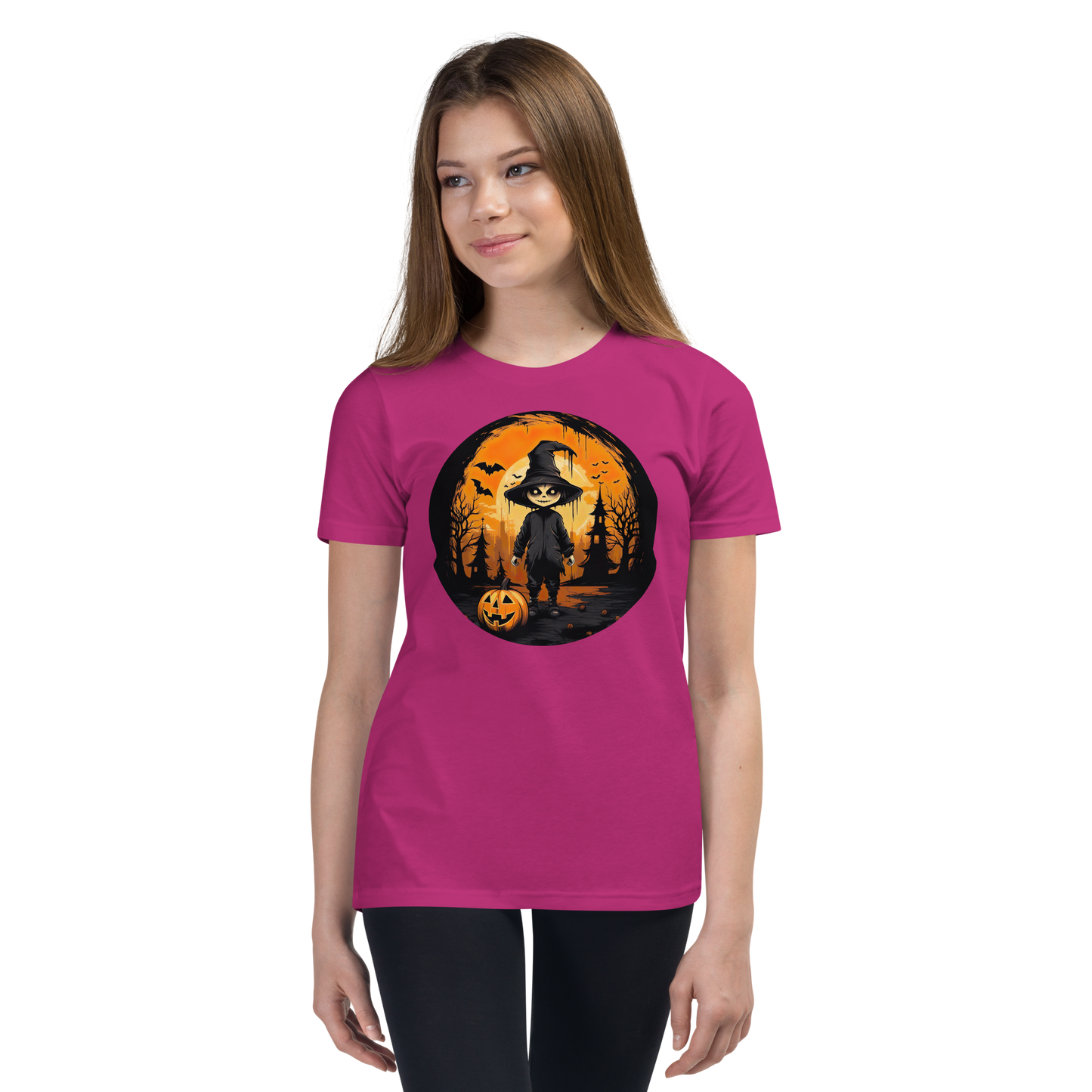 Halloween creepy Kid with Pumpkin. Youth Short Sleeve T-Shirt