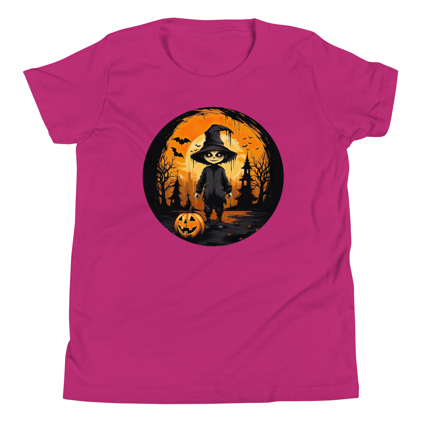 Halloween creepy Kid with Pumpkin. Youth Short Sleeve T-Shirt