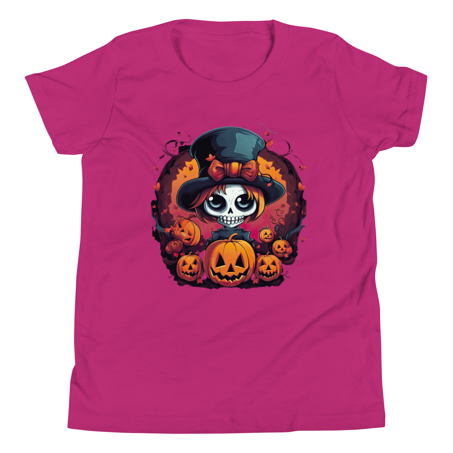 Halloween skull girl in top hat. Youth T-shirt