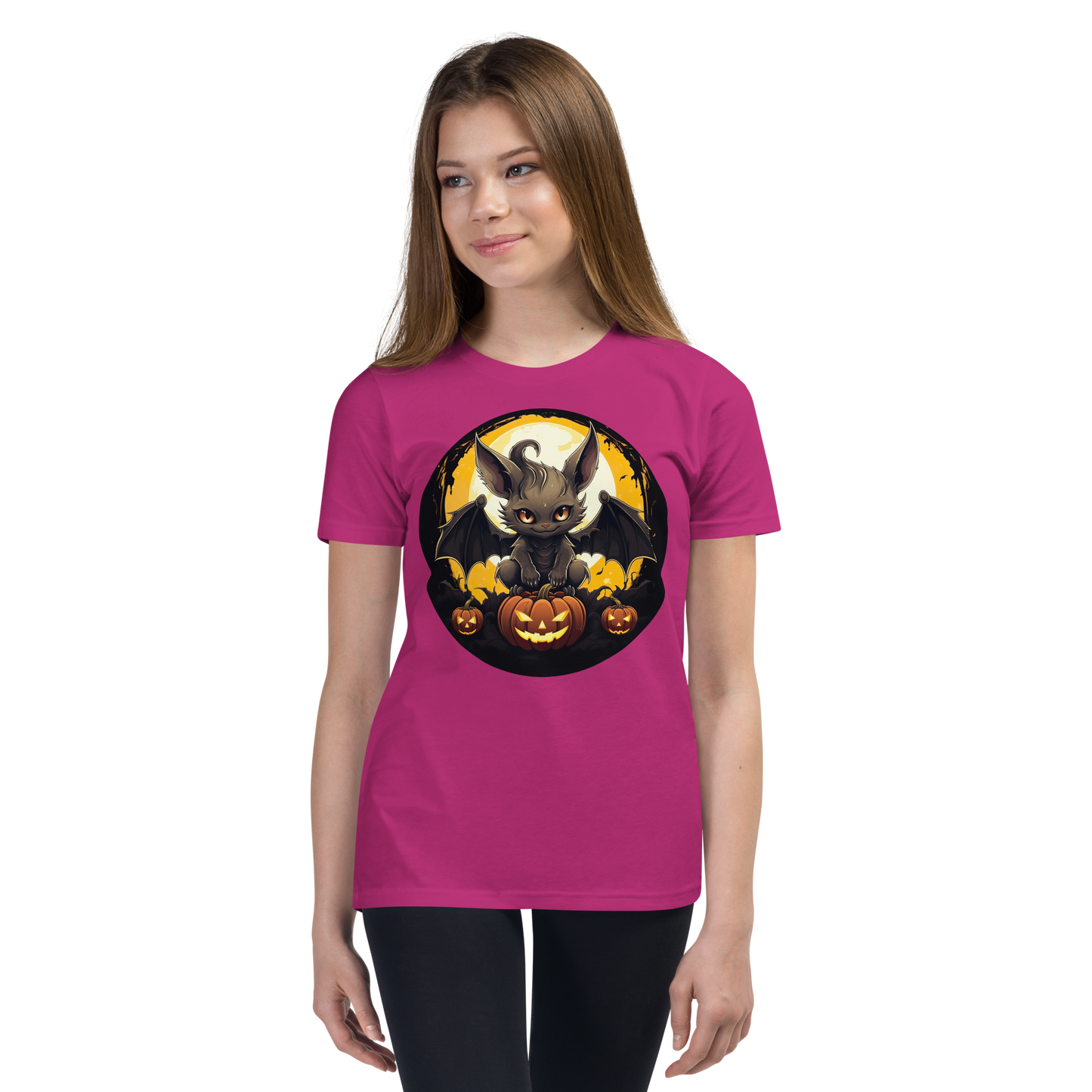 Halloween Bat with Pumpkins. Youth Short Sleeve T-Shirt
