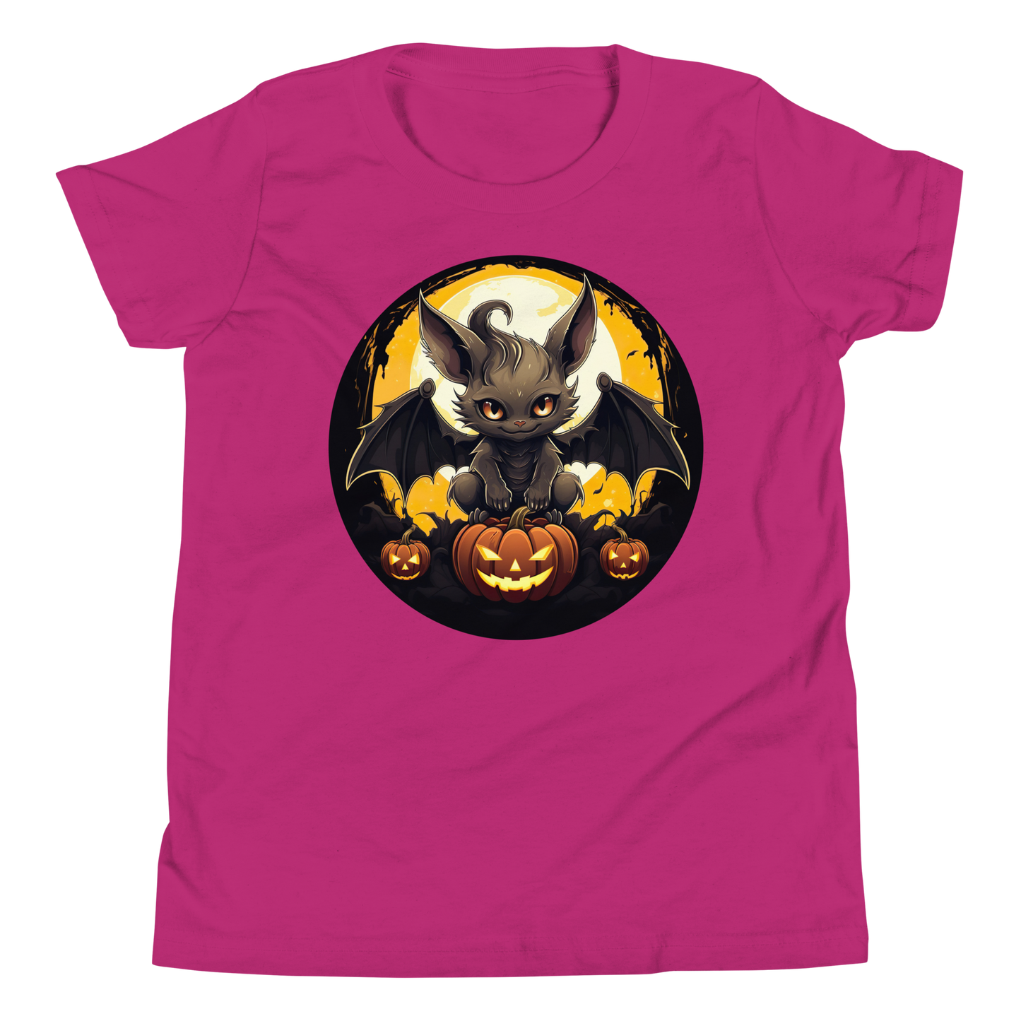 Halloween Bat with Pumpkins. Youth Short Sleeve T-Shirt
