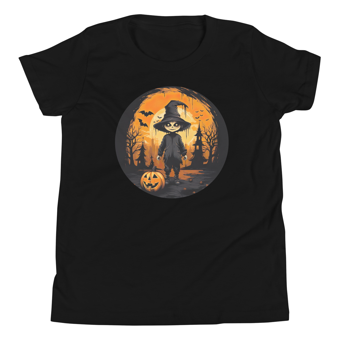 Halloween creepy Kid with Pumpkin. Youth Short Sleeve T-Shirt
