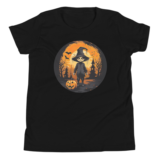 Halloween creepy Kid with Pumpkin. Youth Short Sleeve T-Shirt