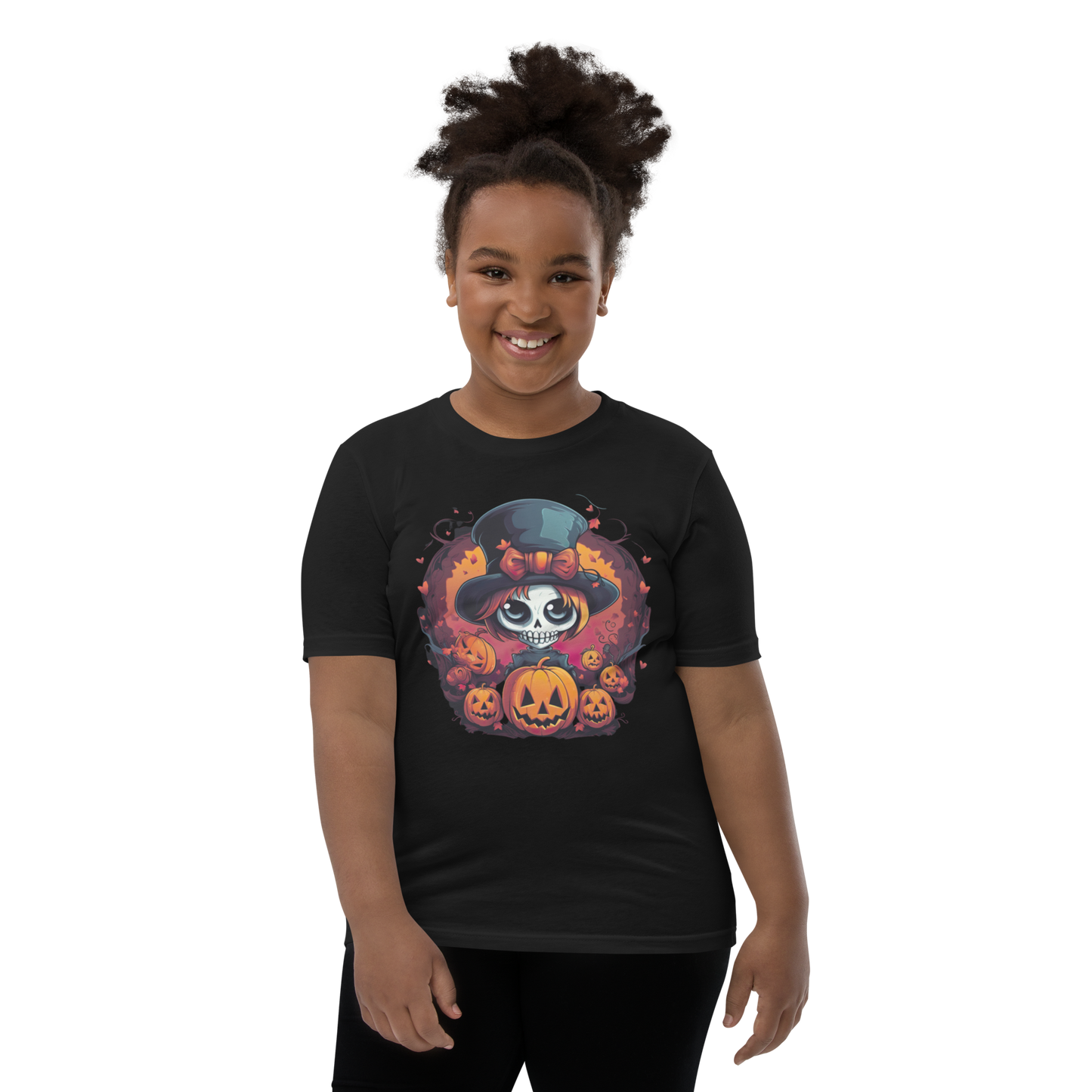 Halloween skull girl in top hat. Youth T-shirt