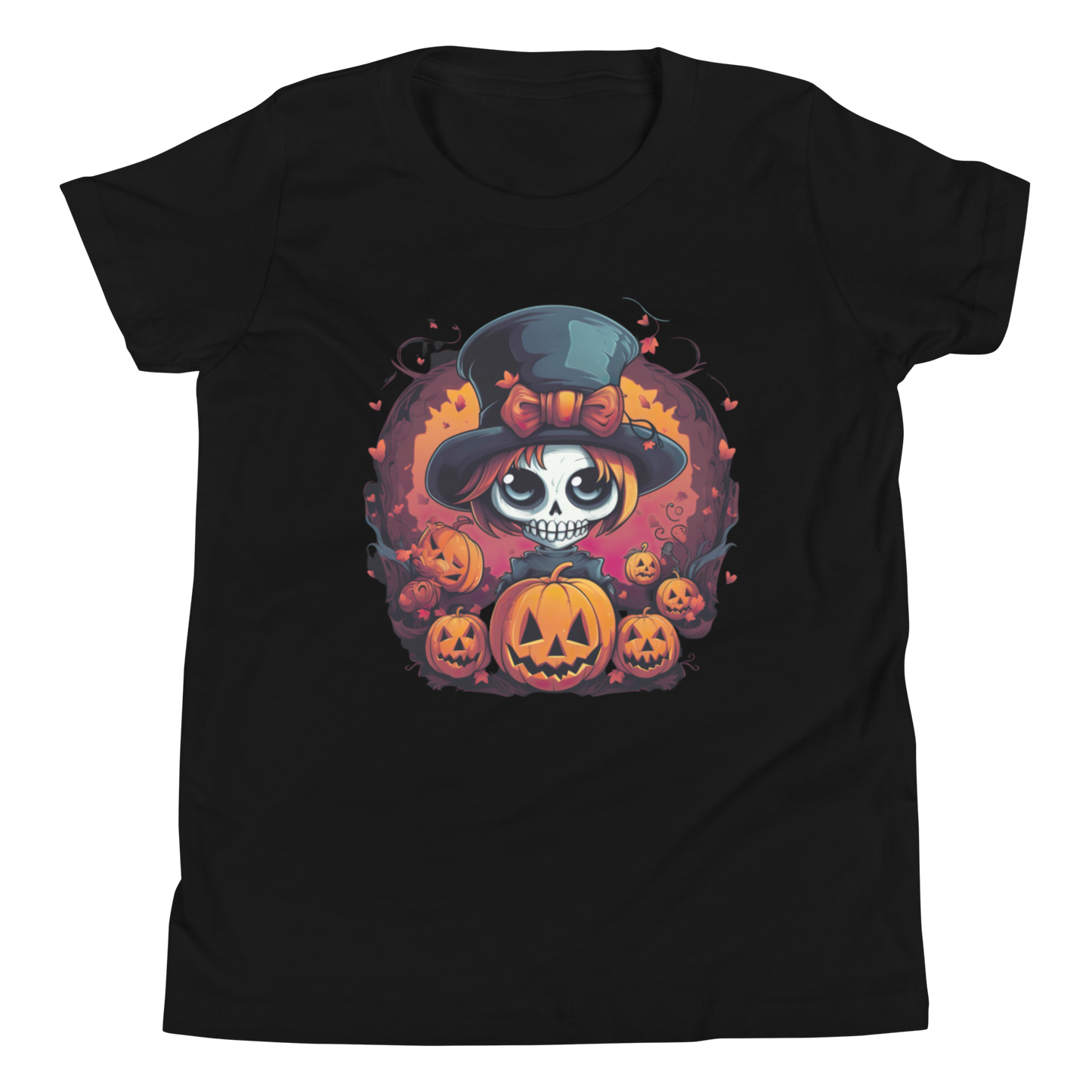 Halloween skull girl in top hat. Youth T-shirt
