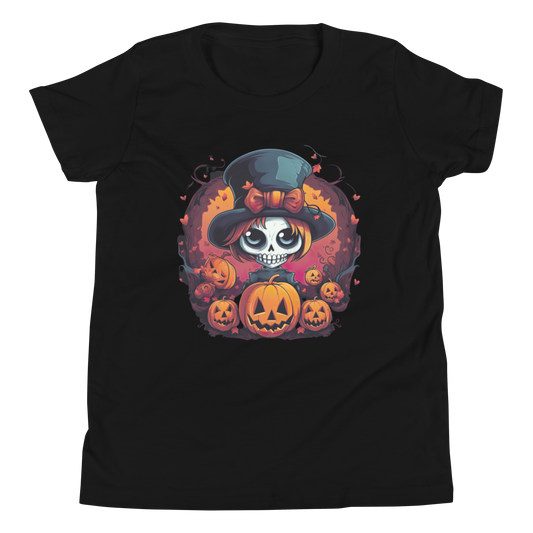 Halloween skull girl in top hat. Youth T-shirt