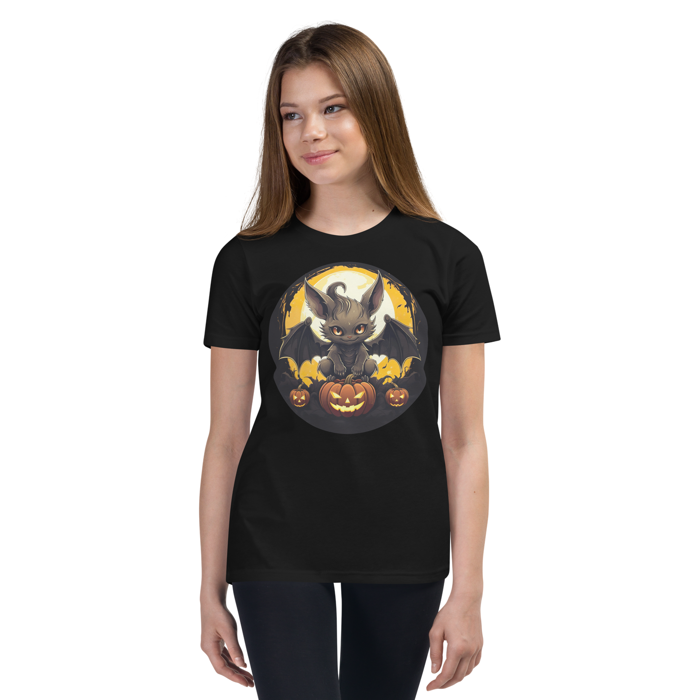 Halloween Bat with Pumpkins. Youth Short Sleeve T-Shirt