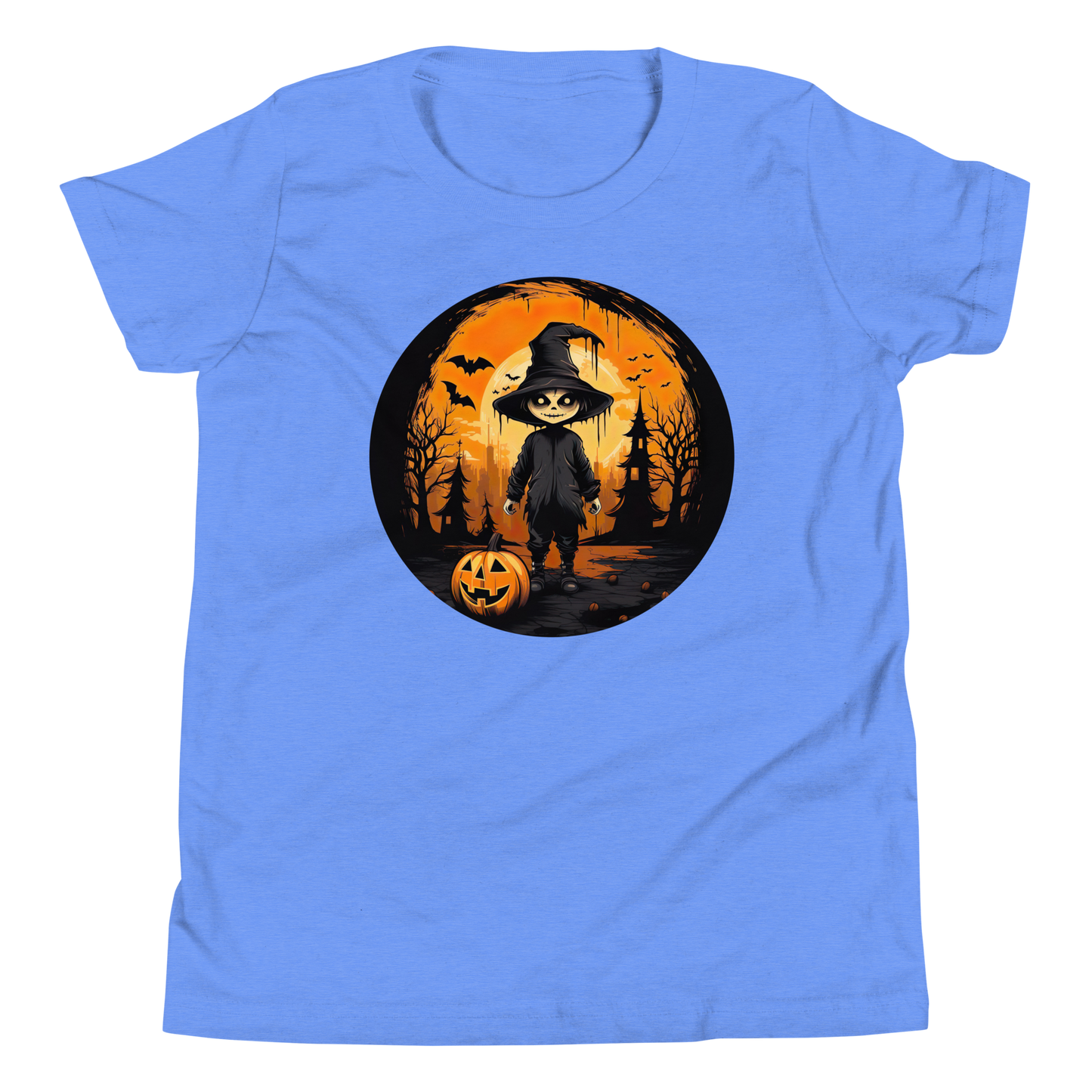 Halloween creepy Kid with Pumpkin. Youth Short Sleeve T-Shirt