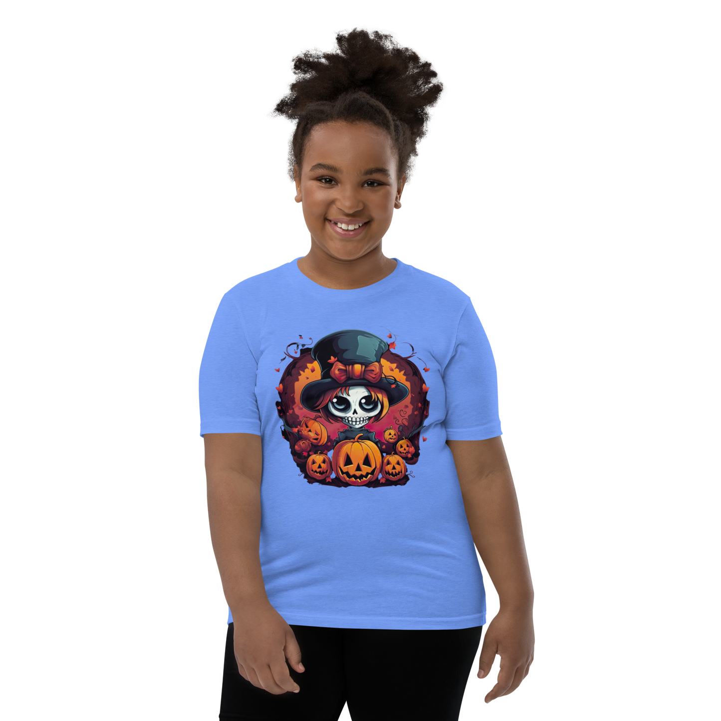 Halloween skull girl in top hat. Youth T-shirt
