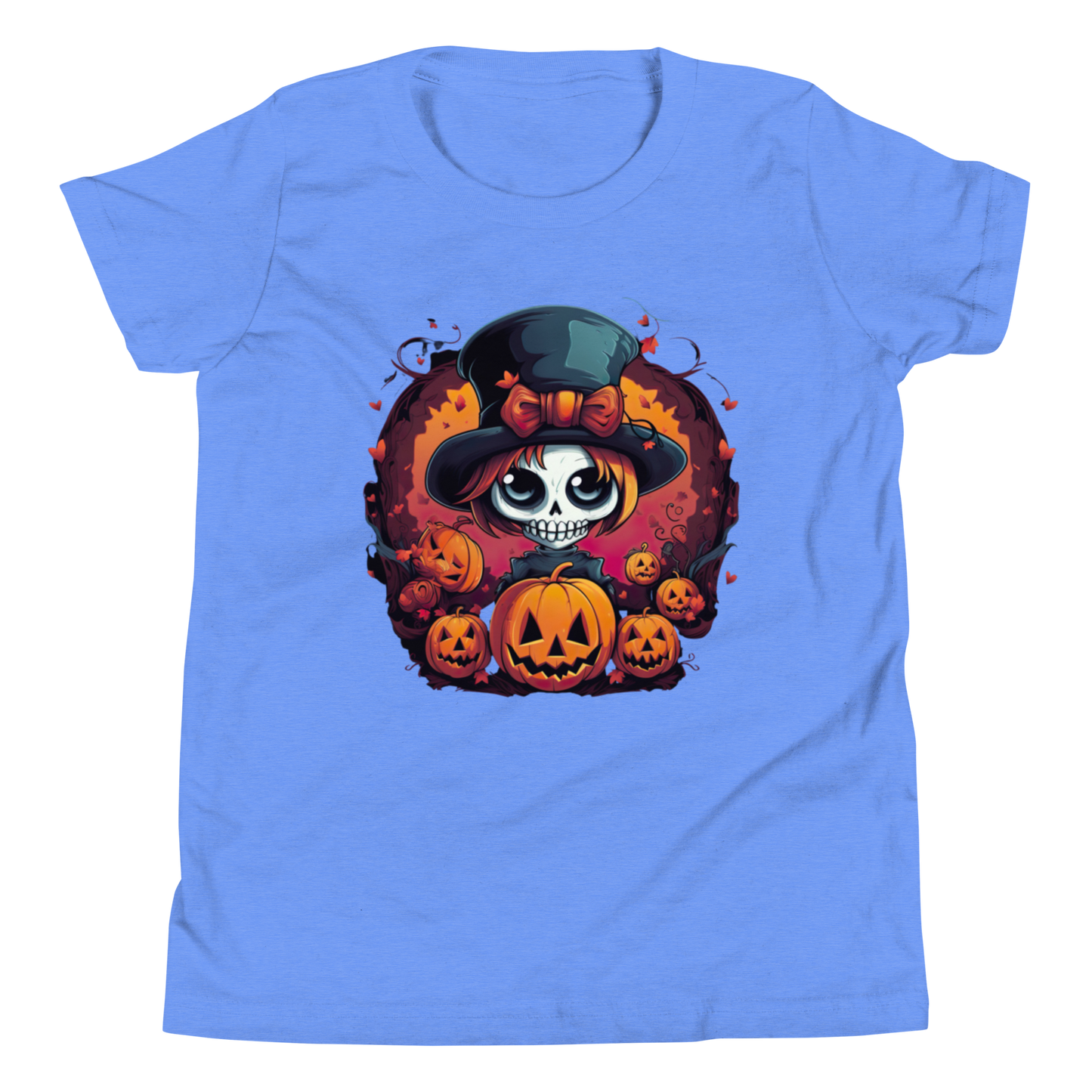 Halloween skull girl in top hat. Youth T-shirt
