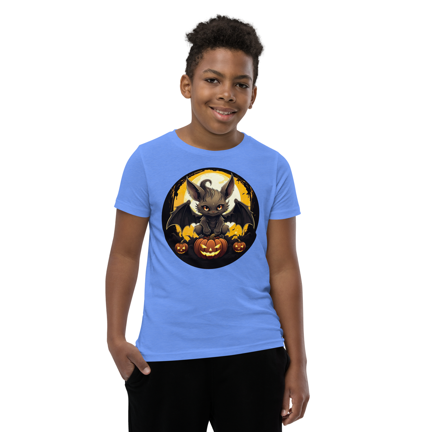 Halloween Bat with Pumpkins. Youth Short Sleeve T-Shirt